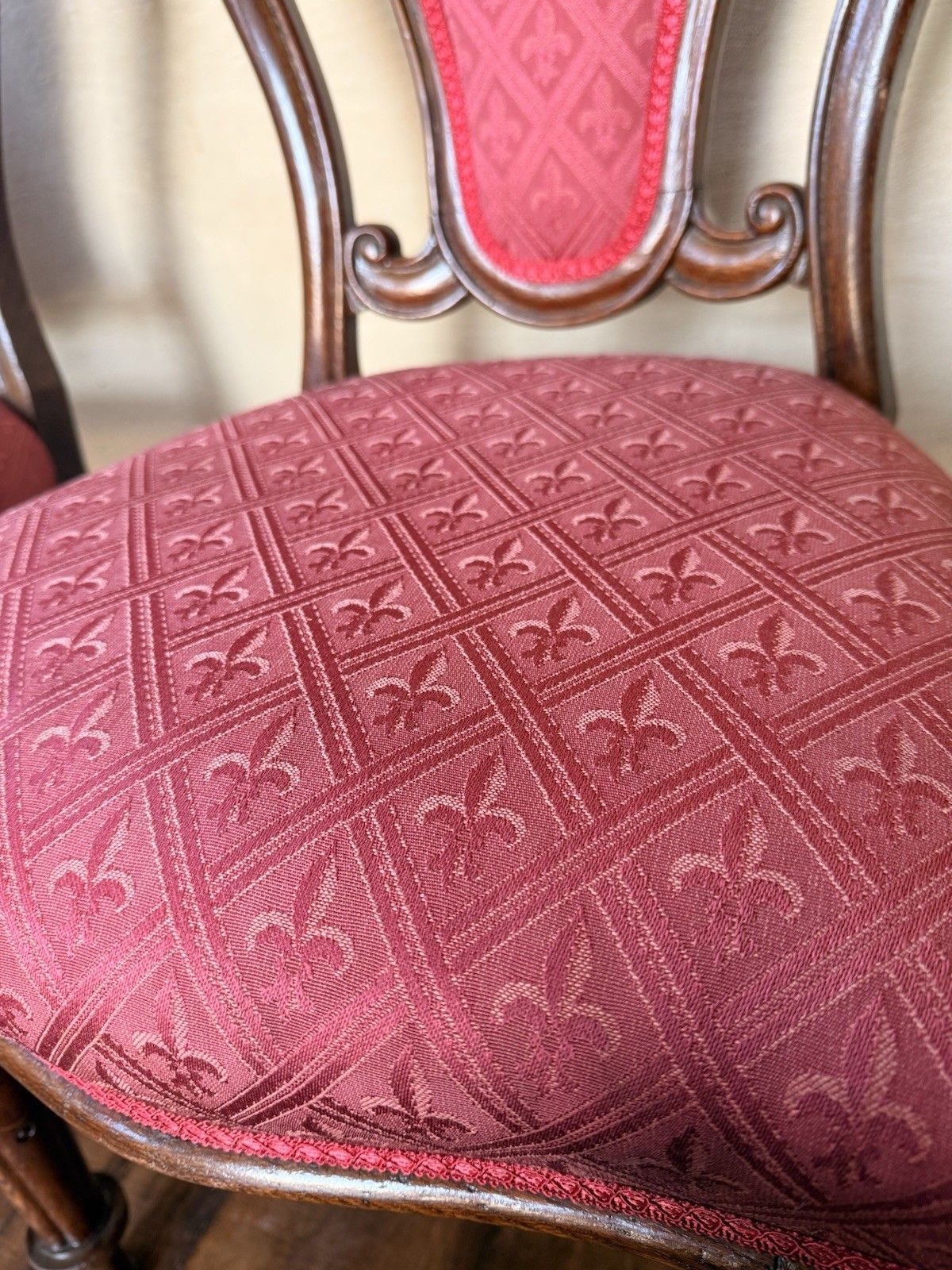 photo vinterior Original English Antique Oak Victorian Matching Dining Pink Chairs Set Of 6
