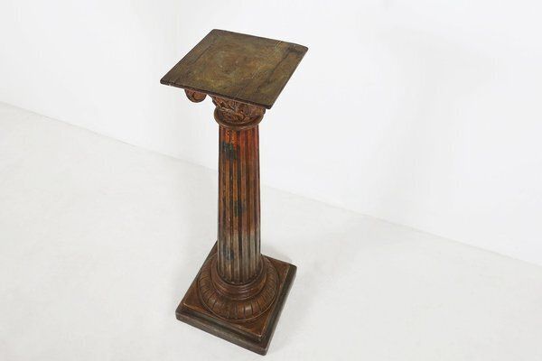 Antique Carved Wood Corinthian Column, France, 1890s photo vinterior