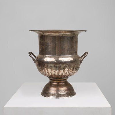 Antique Medicis Shaped Silver Plated Copper Champagne Bucket, 1890s