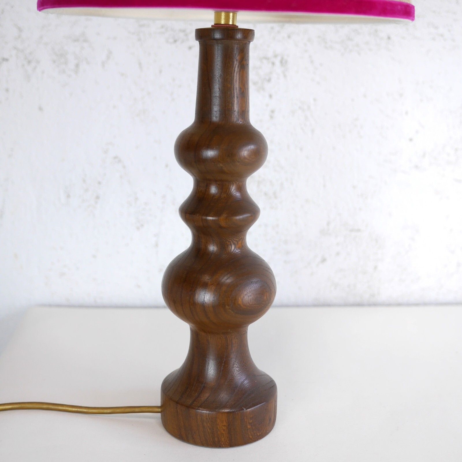 photo furniture Vintage Mid Century Elm Teak Wood Table Lamp Hessian Shade Danish Era #102864