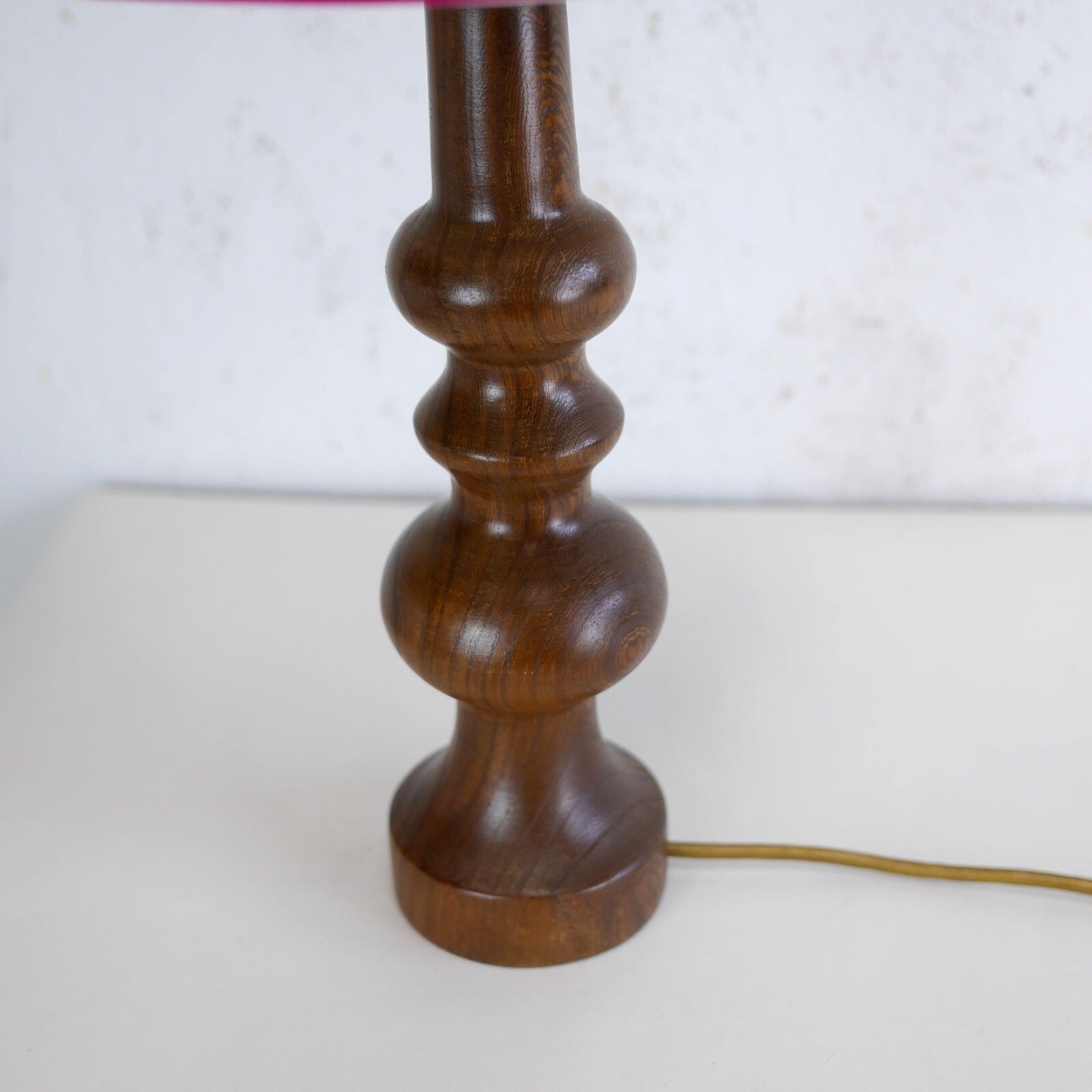 photo for sale Vintage Mid Century Elm Teak Wood Table Lamp Hessian Shade Danish Era #102864