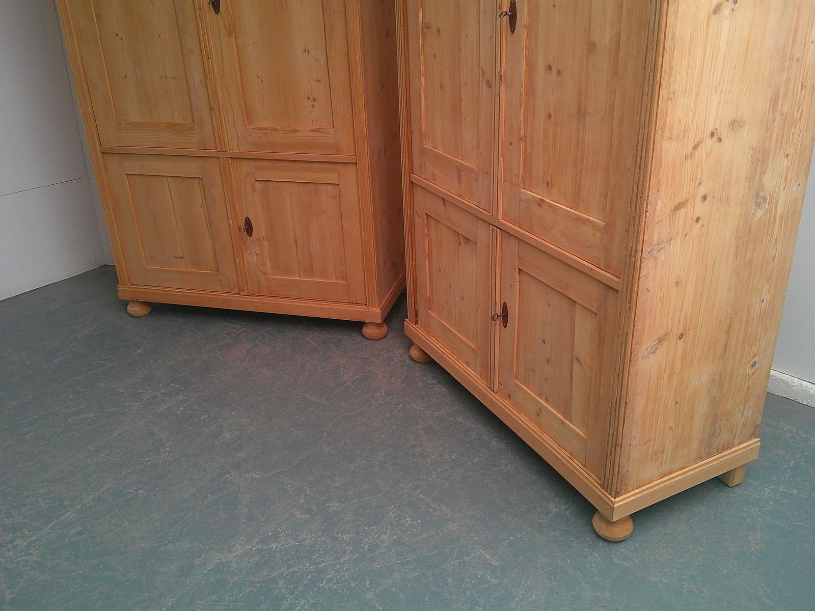 A Cracking Pair Of Antique Pine Kitchen /Linen Cupboards To Wax/Paint photo Furniture
