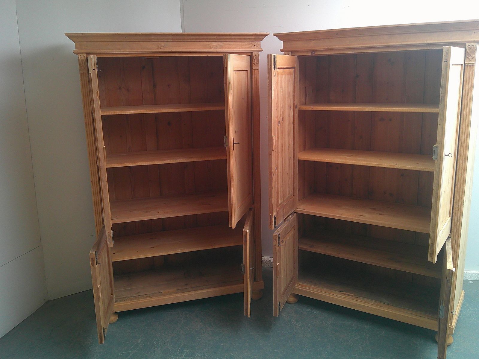 A Cracking Pair Of Antique Pine Kitchen /Linen Cupboards To Wax/Paint photo 1995.0