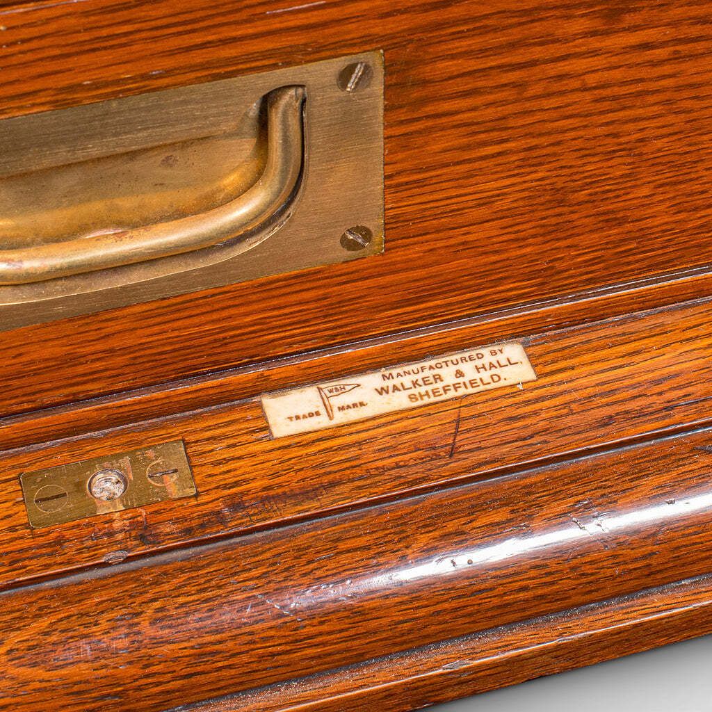 Furniture Antique Cutlery Canteen, English, Oak, Flatware Chest, Walker & Hall, Edwardian photo