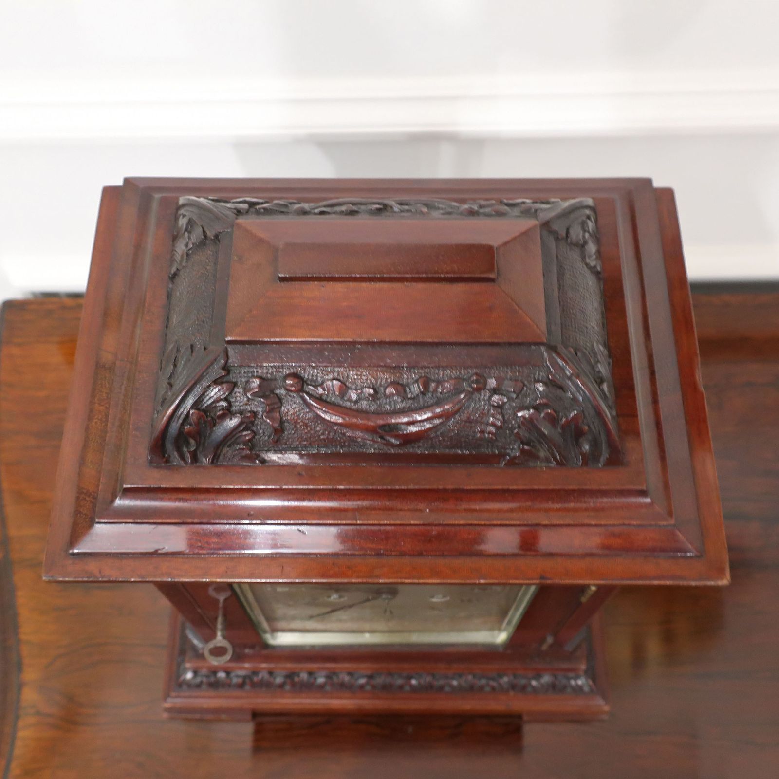 French Belle Epoque Mahogany Antique Mantel Clock photo vintage