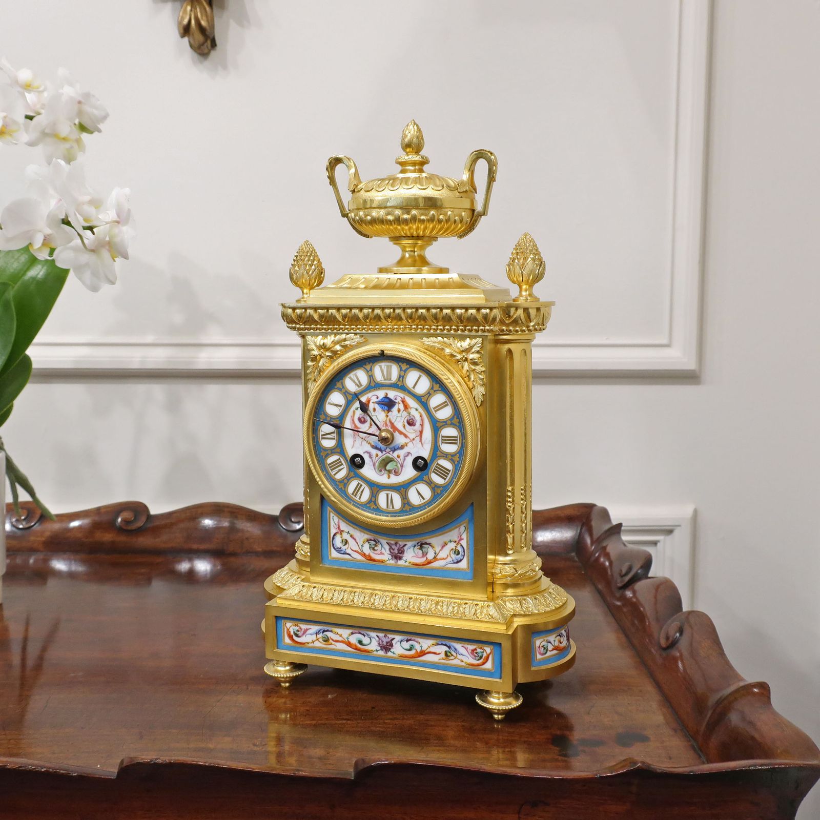 French Victorian Bronze Gilt And Porcelain Mantel Clock