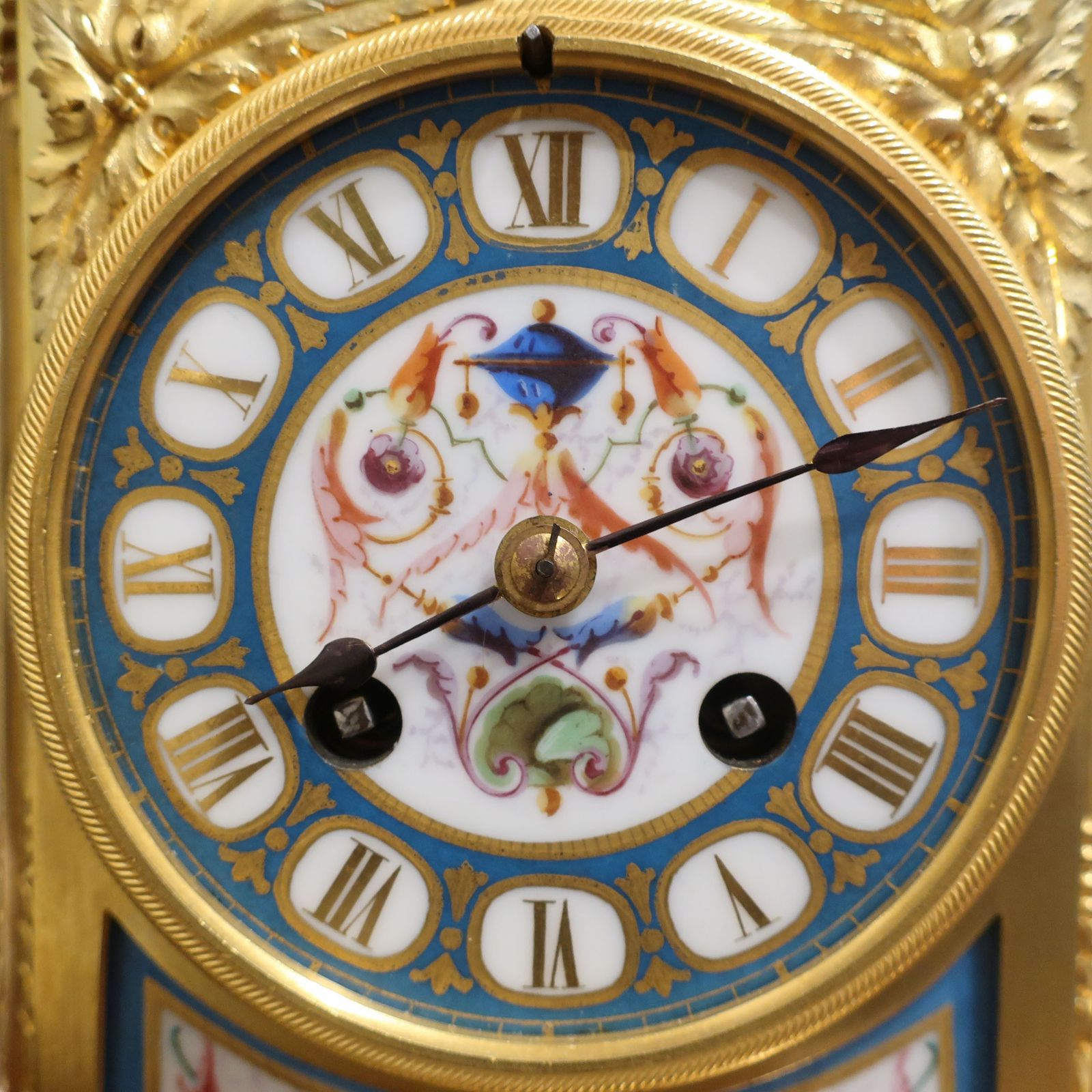 French Victorian Bronze Gilt And Porcelain Mantel Clock photo for sale