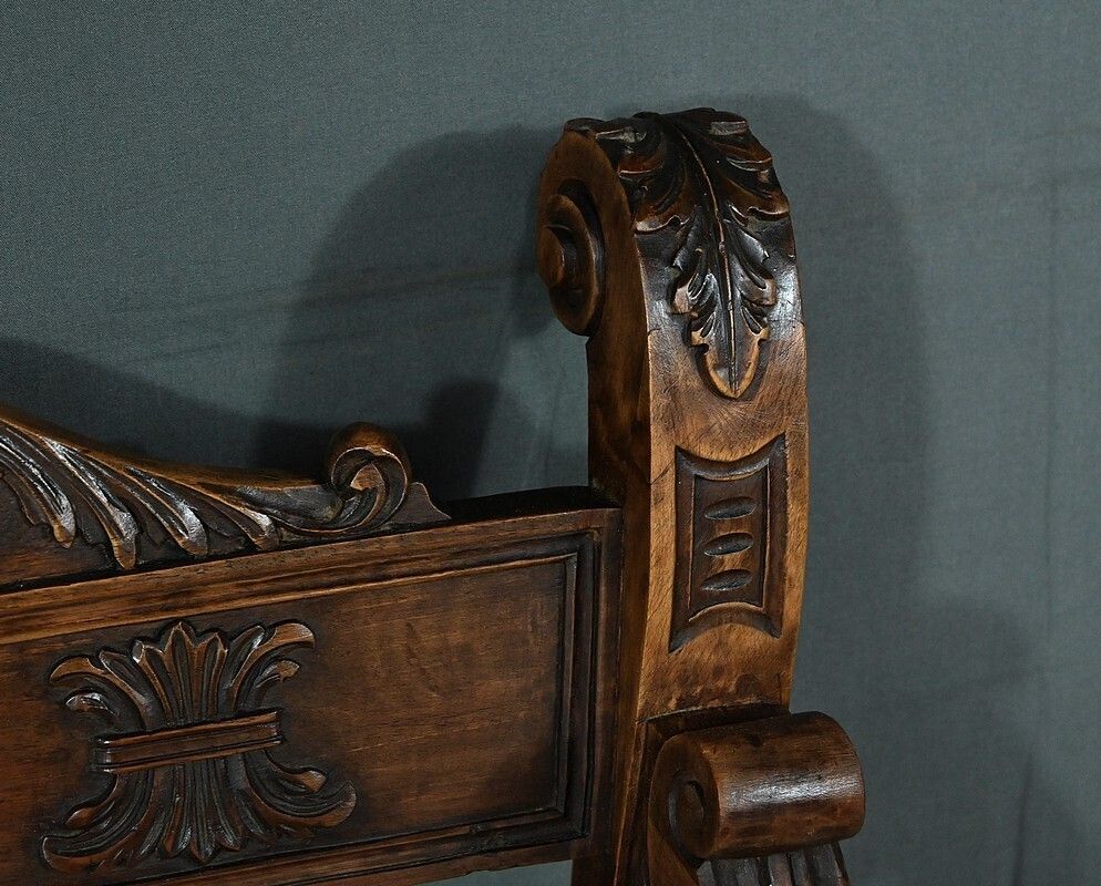 Pair Of Dagobert Walnut Armchairs, Medieval Style – Late 19th Century photo vinterior