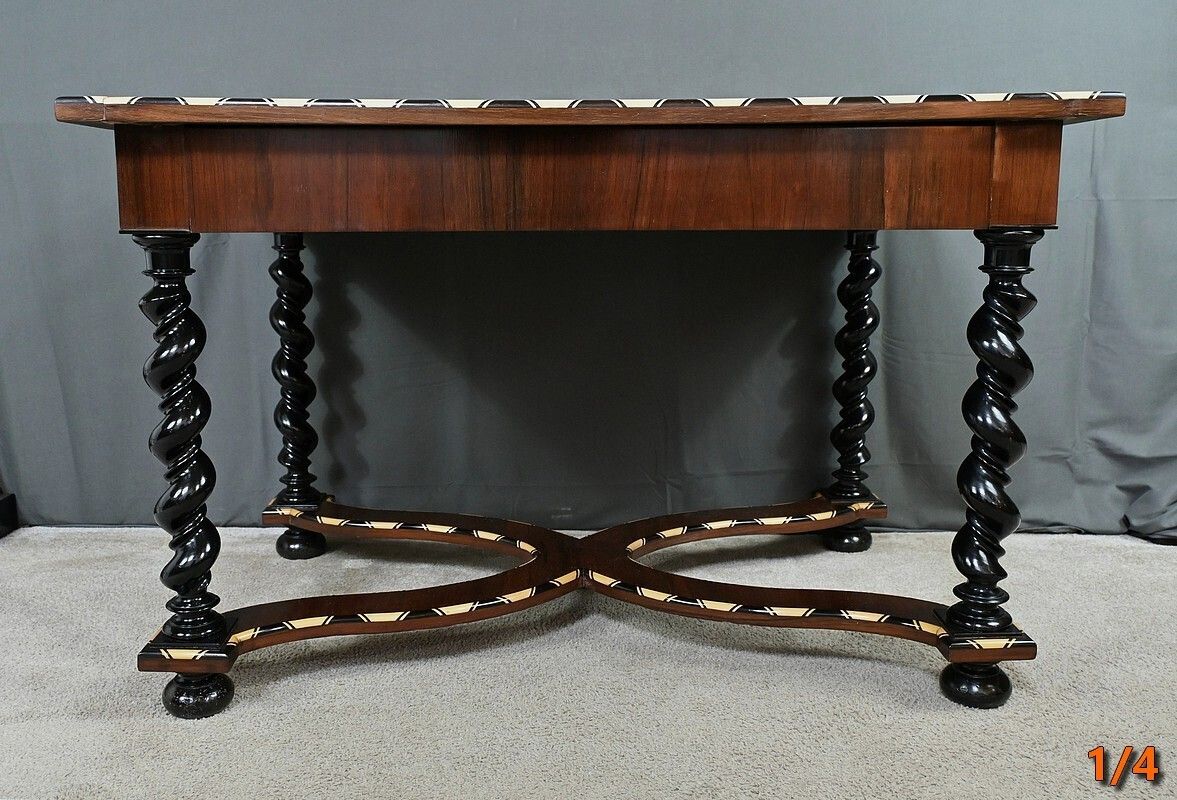 photo vinterior Desk Table In Precious Wood Marquetry, Napoleon III Period – Mid 19th Century