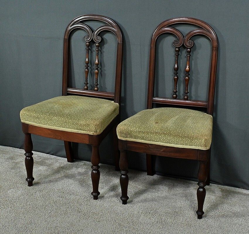Pair Of Mahogany Chairs, Restoration Period – Part 1 Of The 19th Century photo for sale