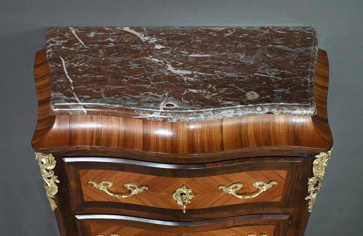 Louis XV Style Rosewood And Rosewood Marquetry Chest Of Drawers – 2nd Part Of The 19th Century photo Furniture