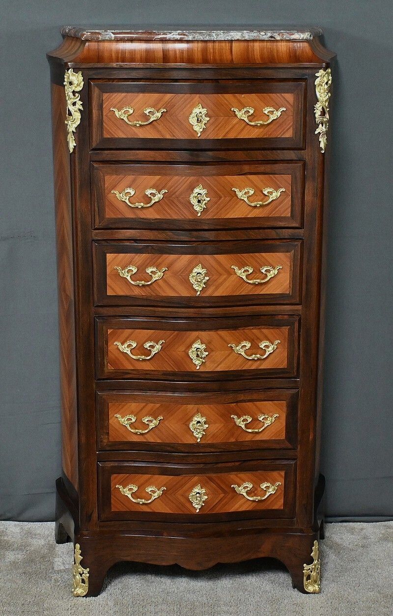 Louis XV Style Rosewood And Rosewood Marquetry Chest Of Drawers – 2nd Part Of The 19th Century photo 2930.0