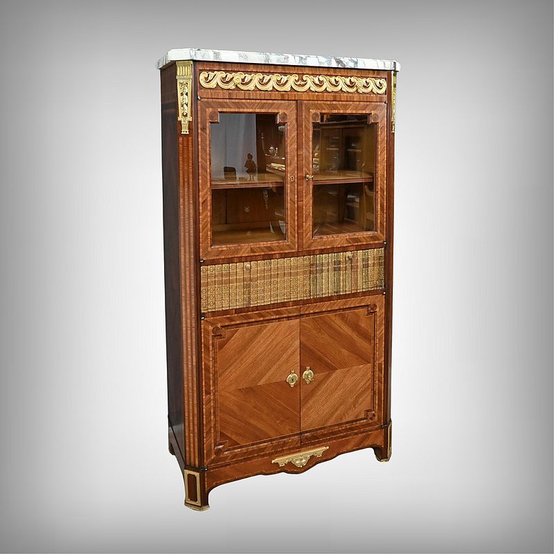 Marquetry Display Cabinet, Louis XVI Style – 2nd Part Of The 19th Century