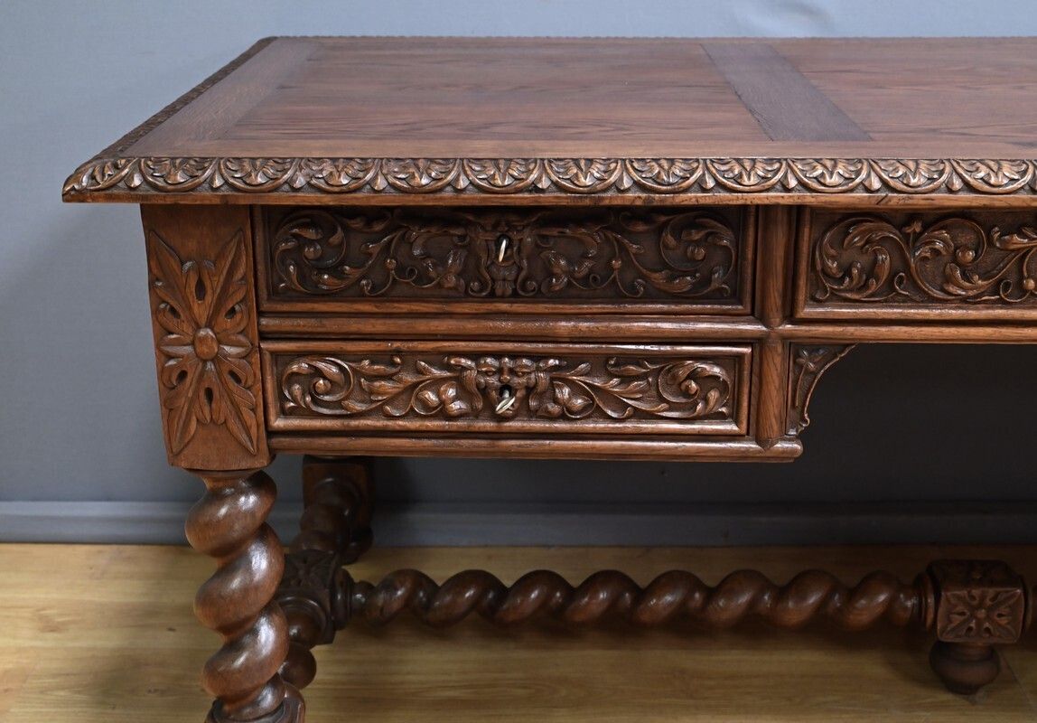 Oak Desk, Neo Gothic Style – Late 19th Century photo for sale