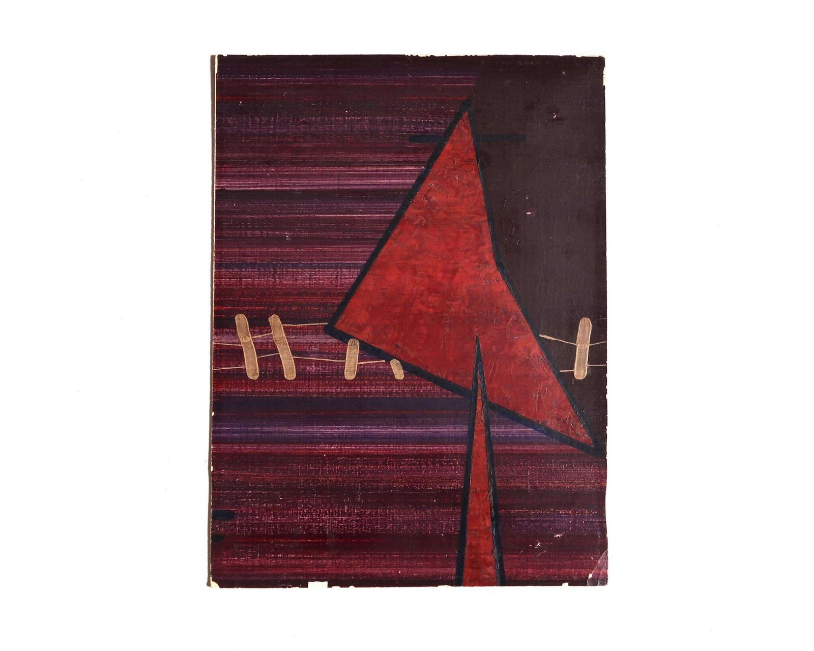 German Signed Abstract Painting, Modern School, 1930s / 1950s Mid Century Modern, Purple Pink Red, Vintage Home Decor