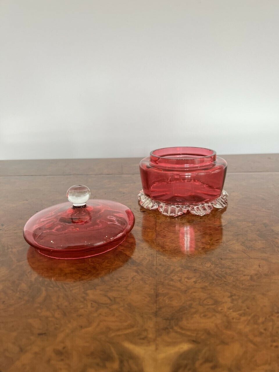 Victorian Quality Cranberry Glass Lidded Bowl photo for sale
