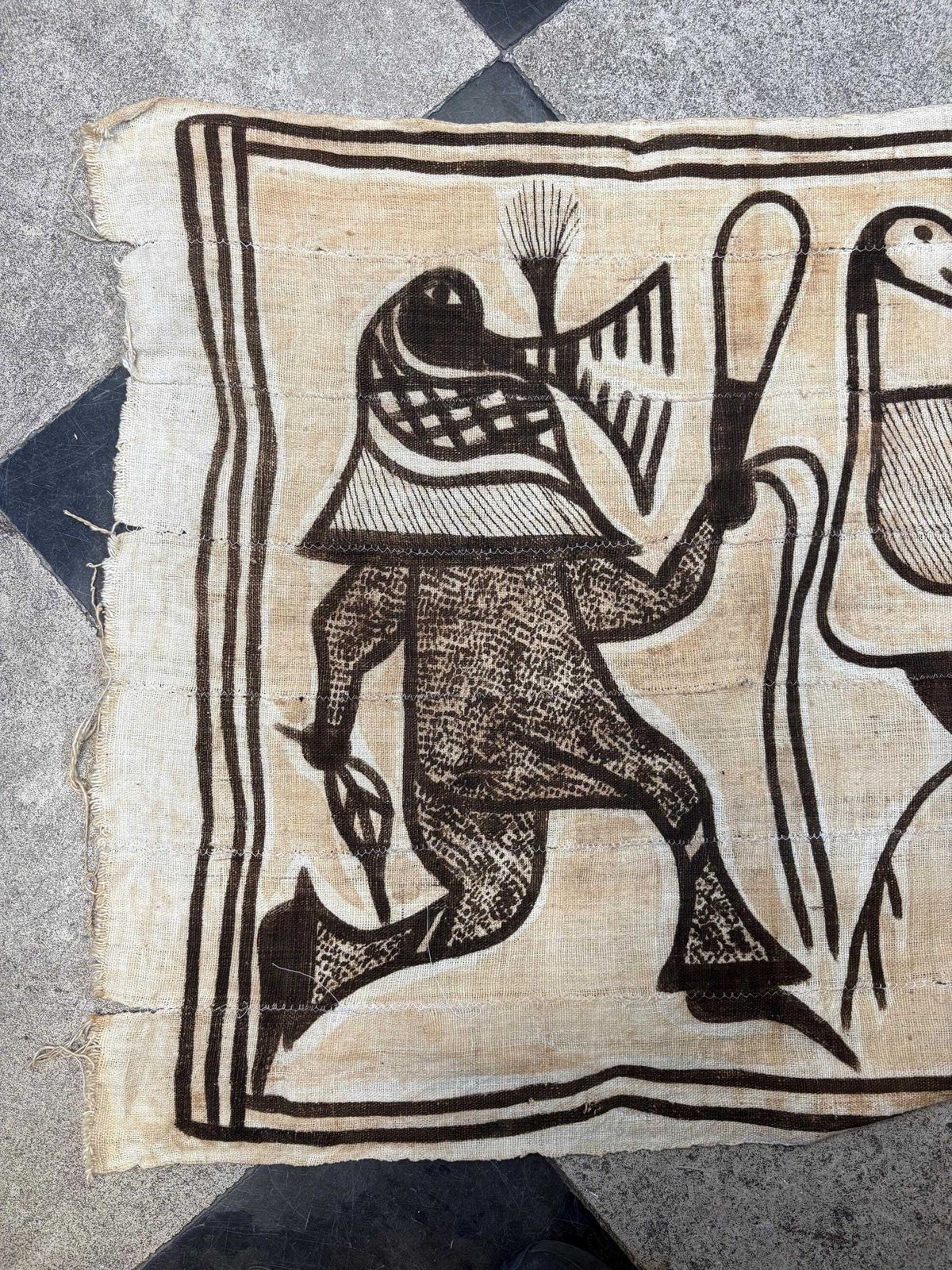 Korhogo Mud Cloth Wall Hanging Tapestry Two Hunters With Bird Size 132cm X 75cm photo furniture