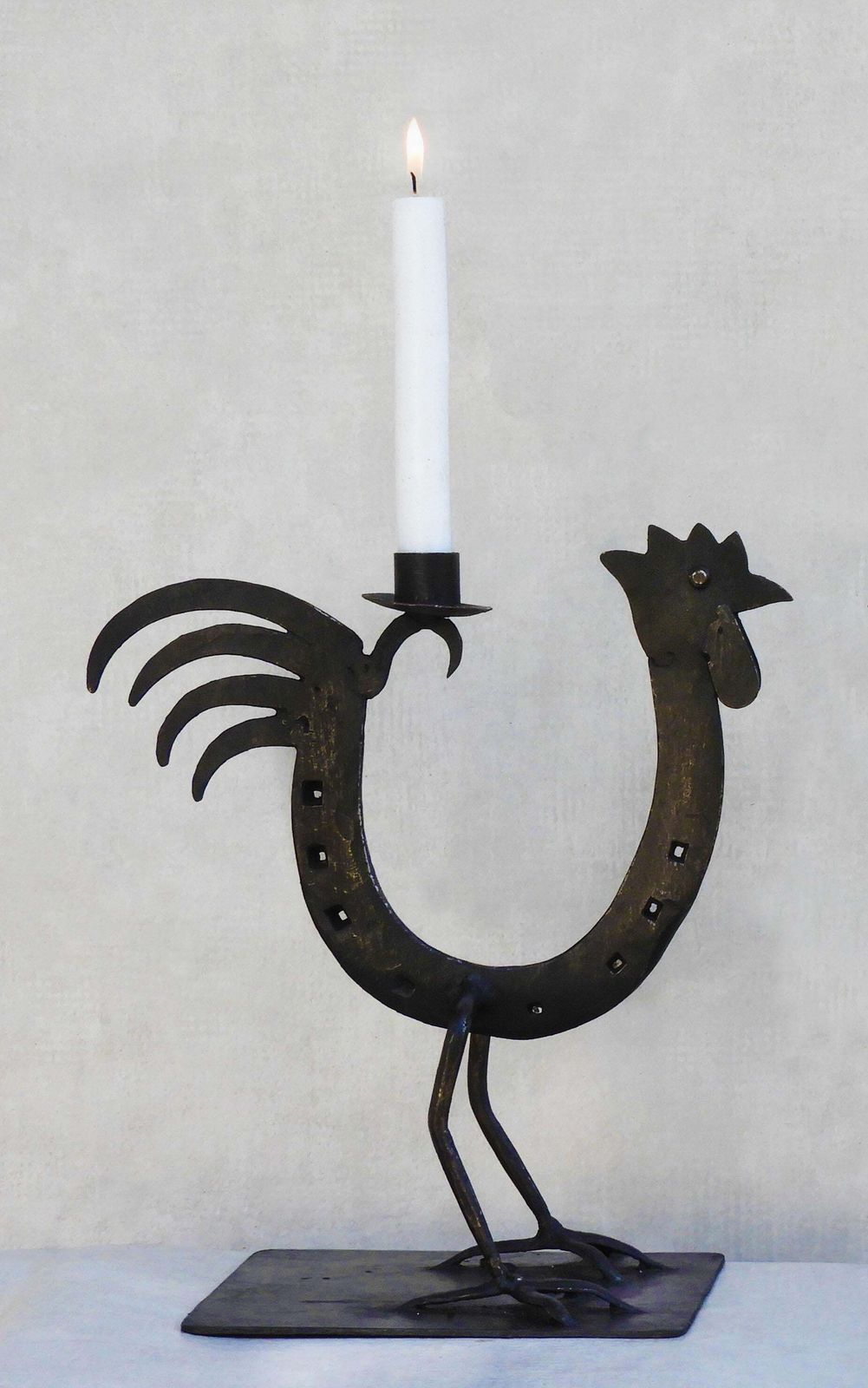 photo furniture Pair Of French Midcentury Folk Art Ironcockerel/Rooster Candlesticks C1970s