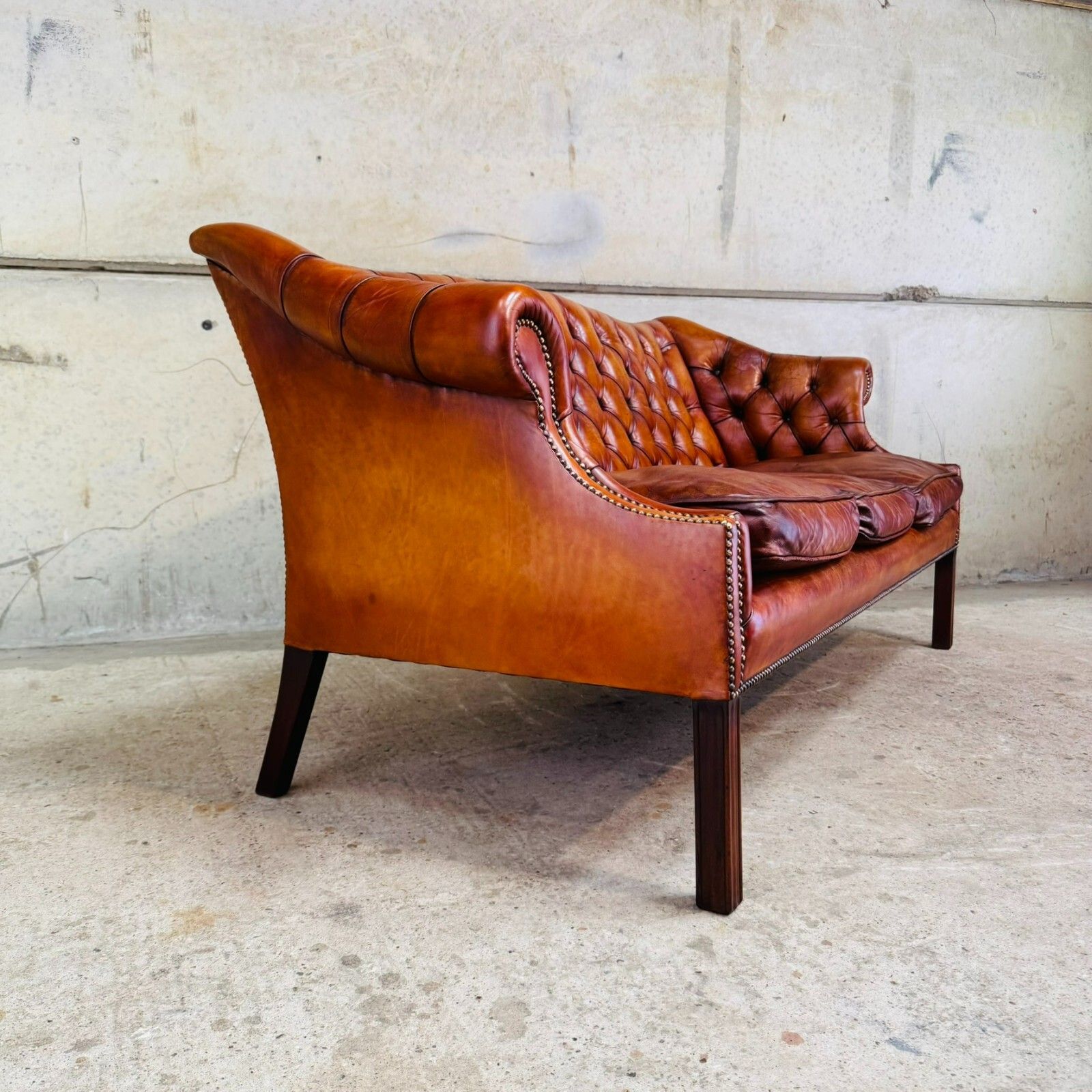 Mid Century English Gainsborough Cognac Leather Chesterfield 3 Seater Sofa #A403 photo 2150.0