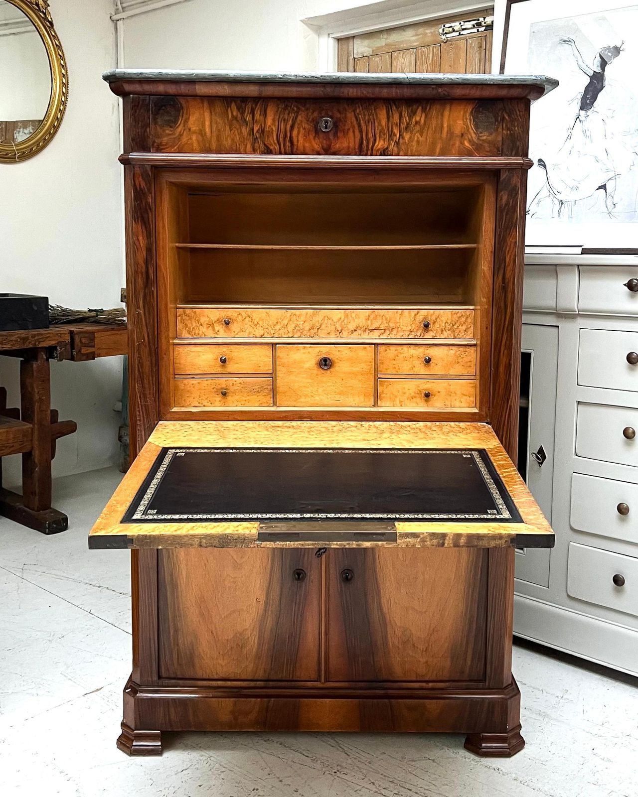 Antique French Walnut Secretaire Writing Desk Bureau photo for sale