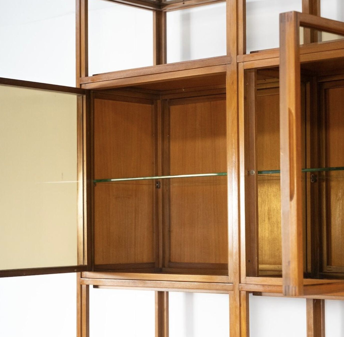 Mid Century Modern Shelves, Wood And Glass photo furniture