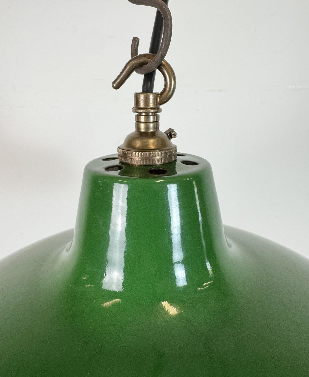 Industrial Green Enamel Factory Pendant Lamp From Revo, 1950s photo vinterior