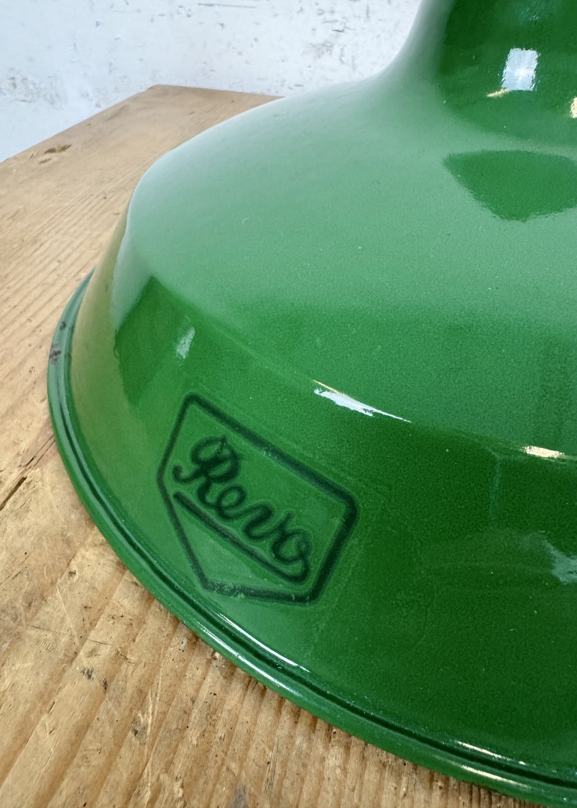 photo furniture Industrial Green Enamel Factory Pendant Lamp From Revo, 1950s