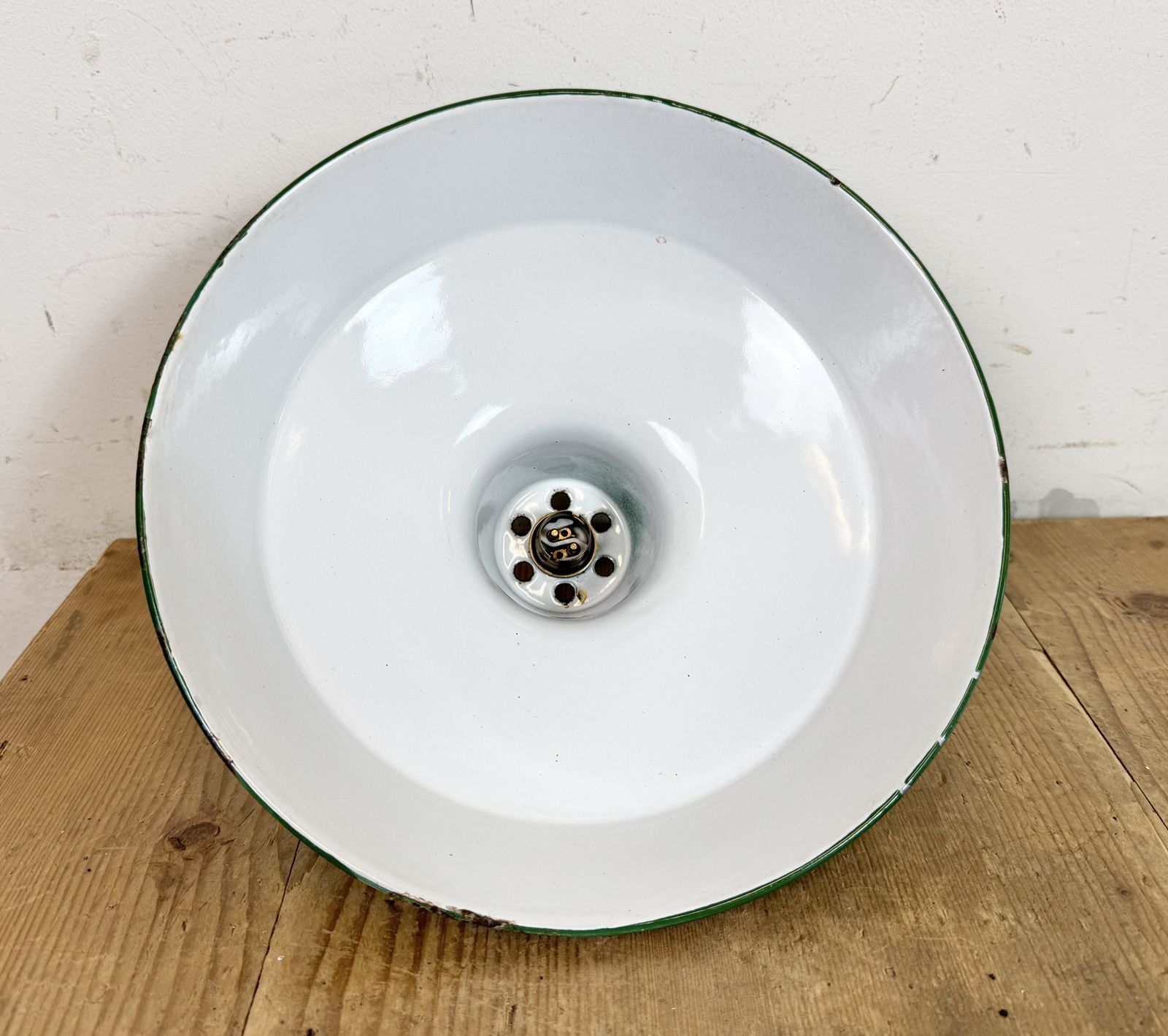Lighting Industrial Green Enamel Factory Pendant Lamp From Revo, 1950s photo