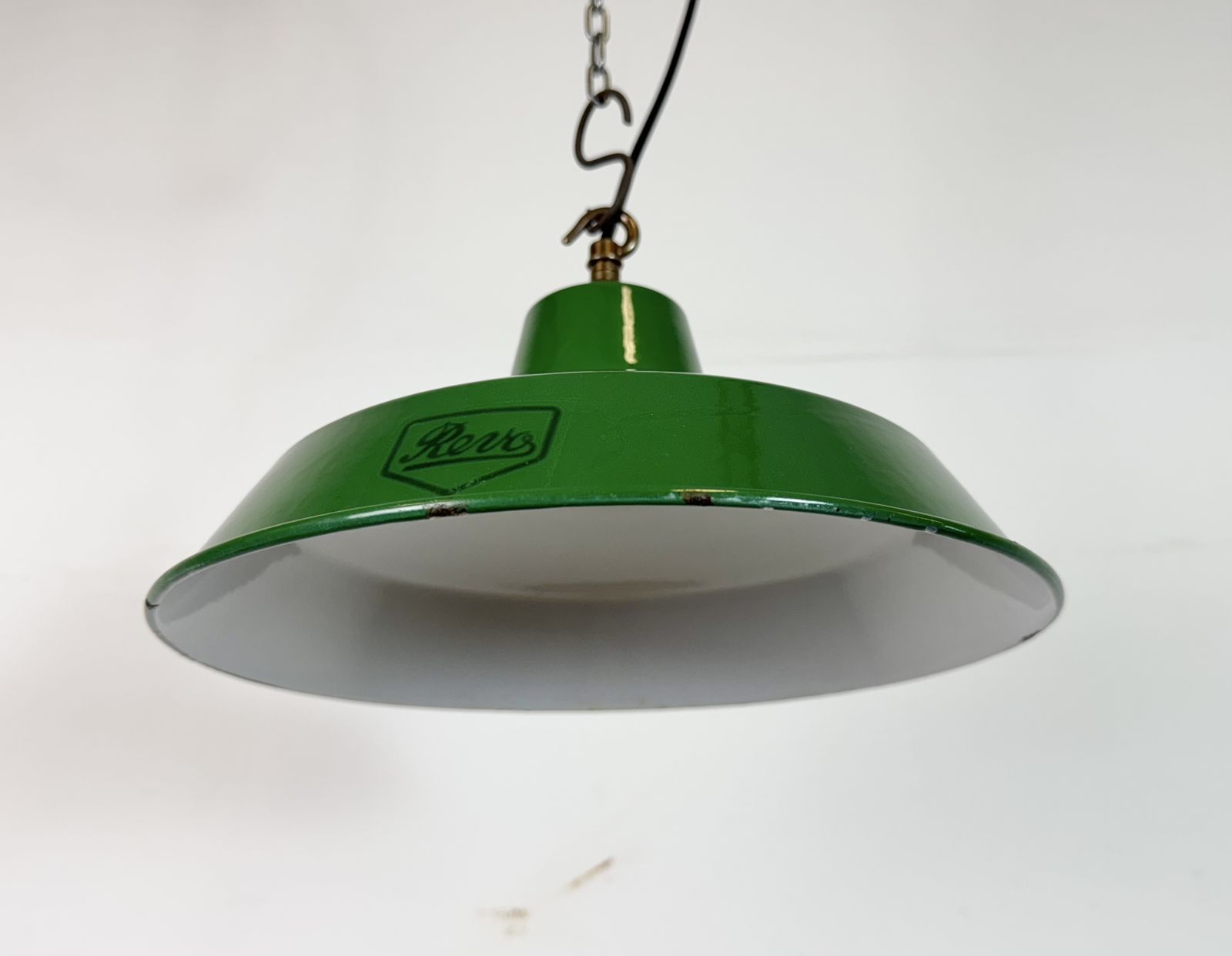 photo vinterior Industrial Green Enamel Factory Pendant Lamp From Revo, 1950s