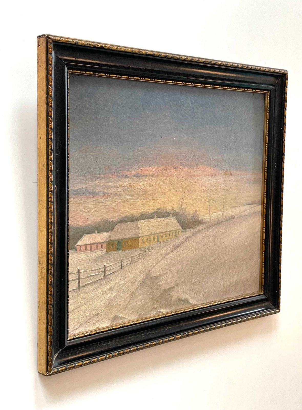 Antique Danish Signed Oil On Plate Painting With Motive Of Farm In A Winter Landscape photo 173.0