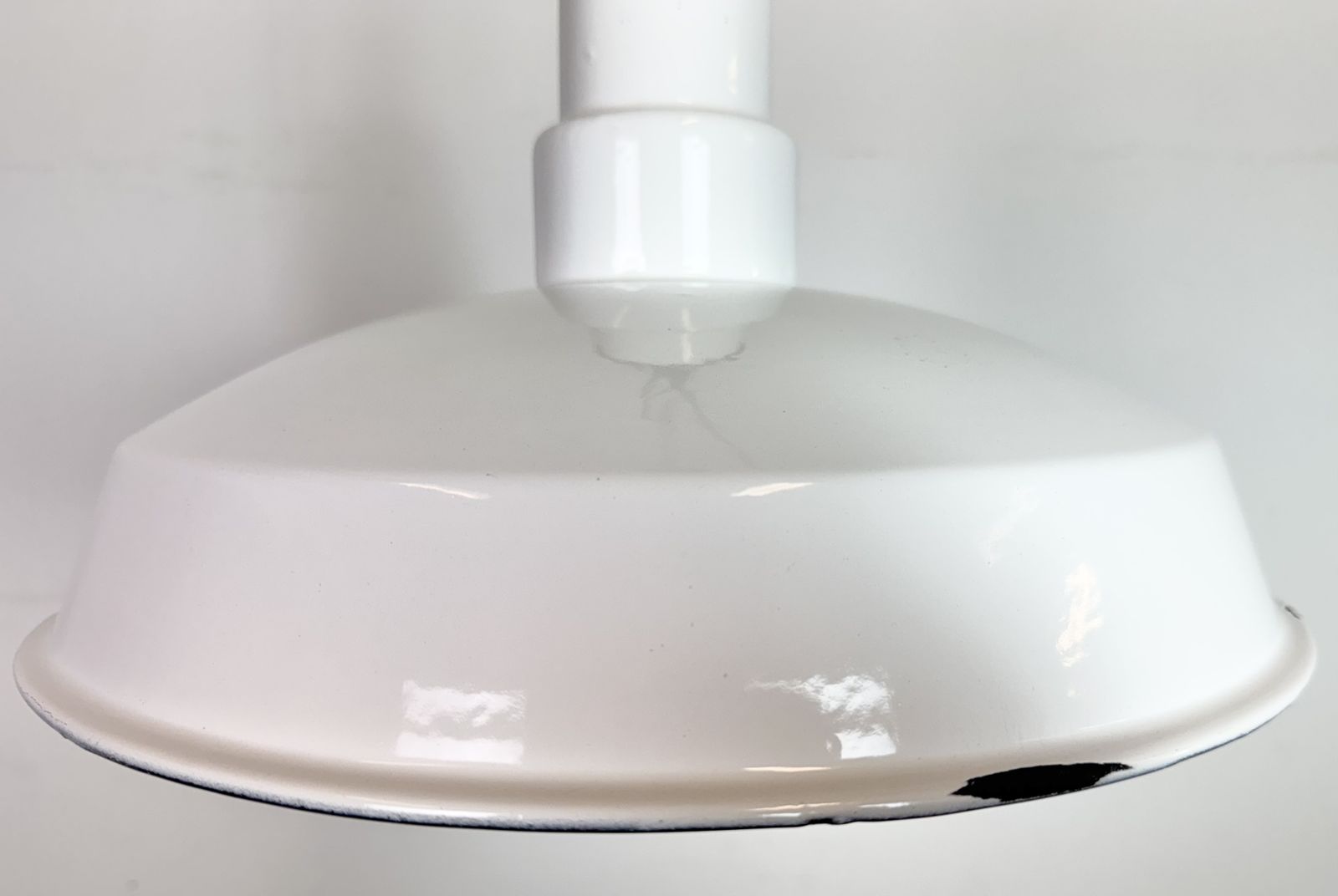 Industrial White Enamel Factory Pendant Lamp, 1960s, 4x photo vintage