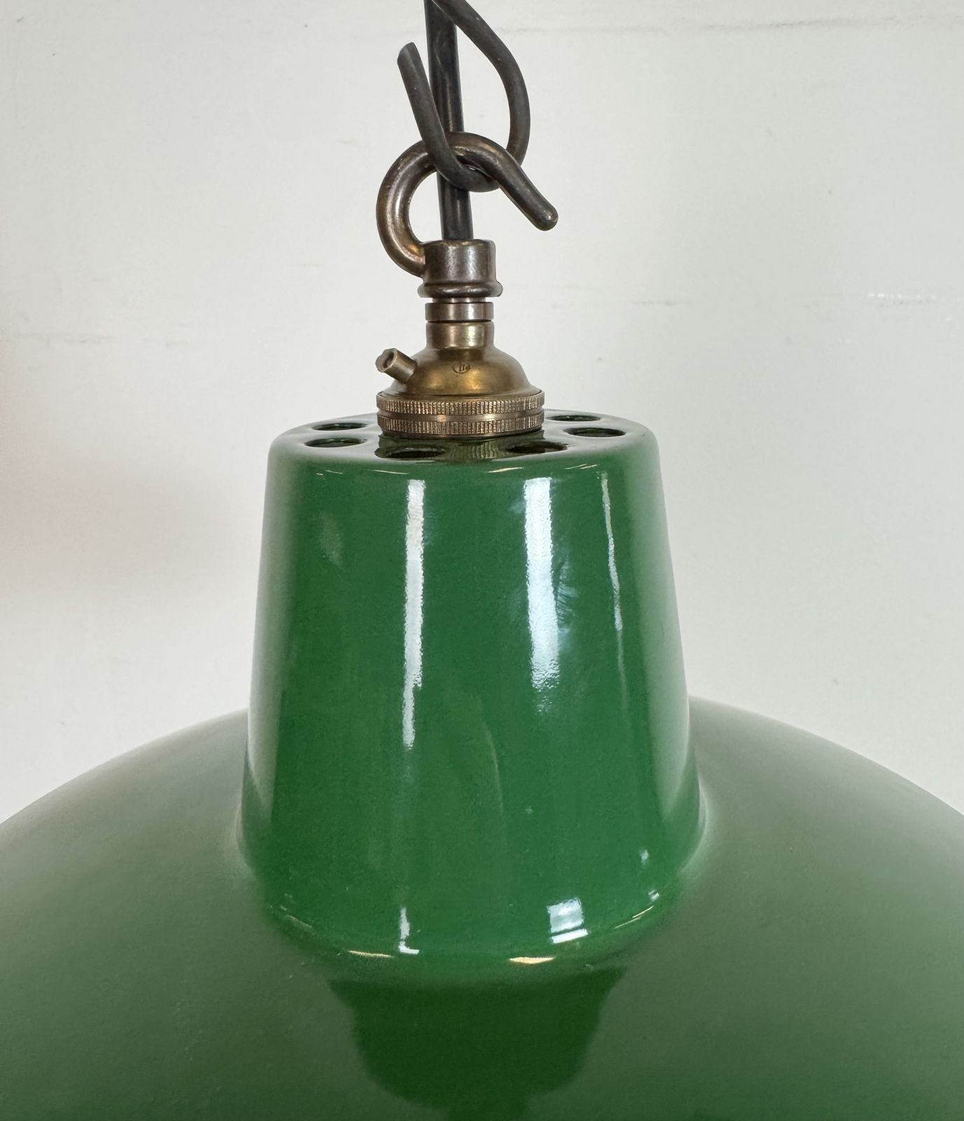 Industrial Green Enamel Factory Pendant Lamp , 1960s photo vintage