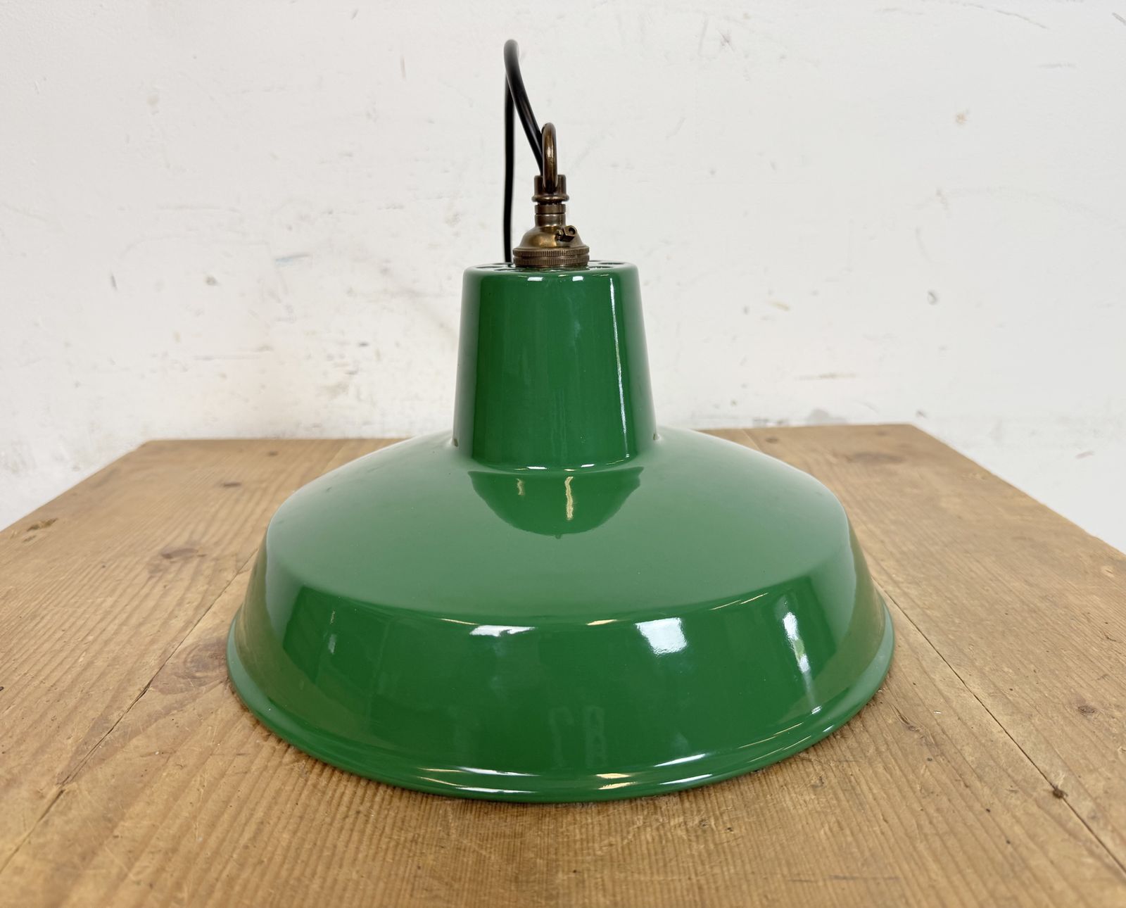 photo for sale Industrial Green Enamel Factory Pendant Lamp , 1960s