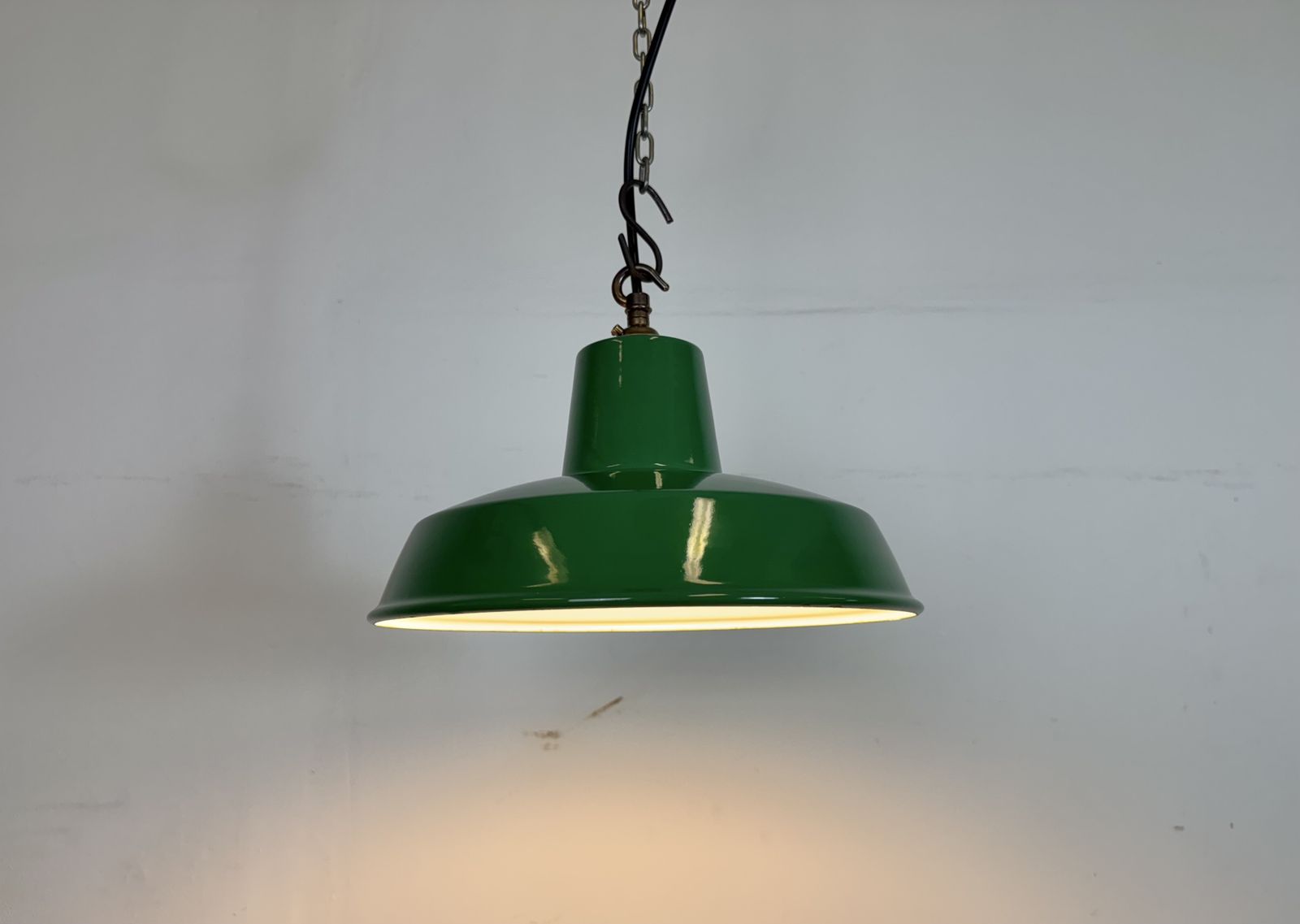 photo buy Industrial Green Enamel Factory Pendant Lamp , 1960s