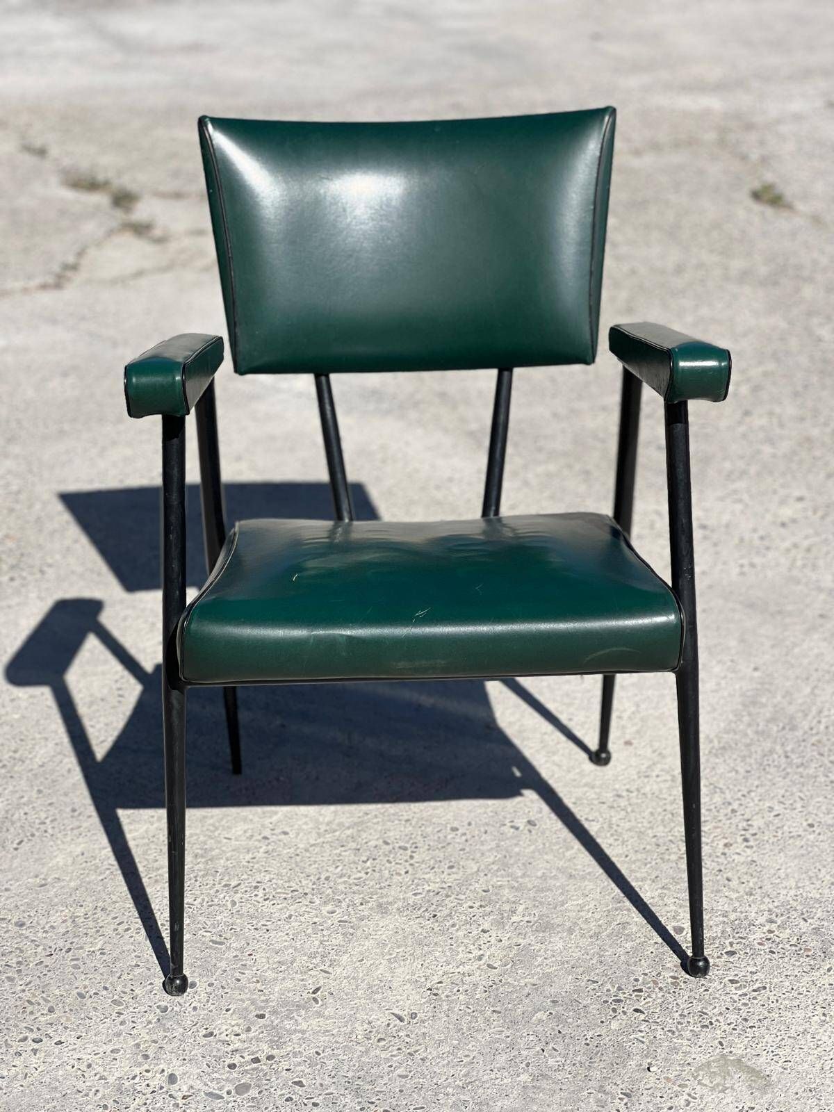 Rare Green Leatherette Armchair, By "Colette Gueden", Designer From The 1950s photo for sale