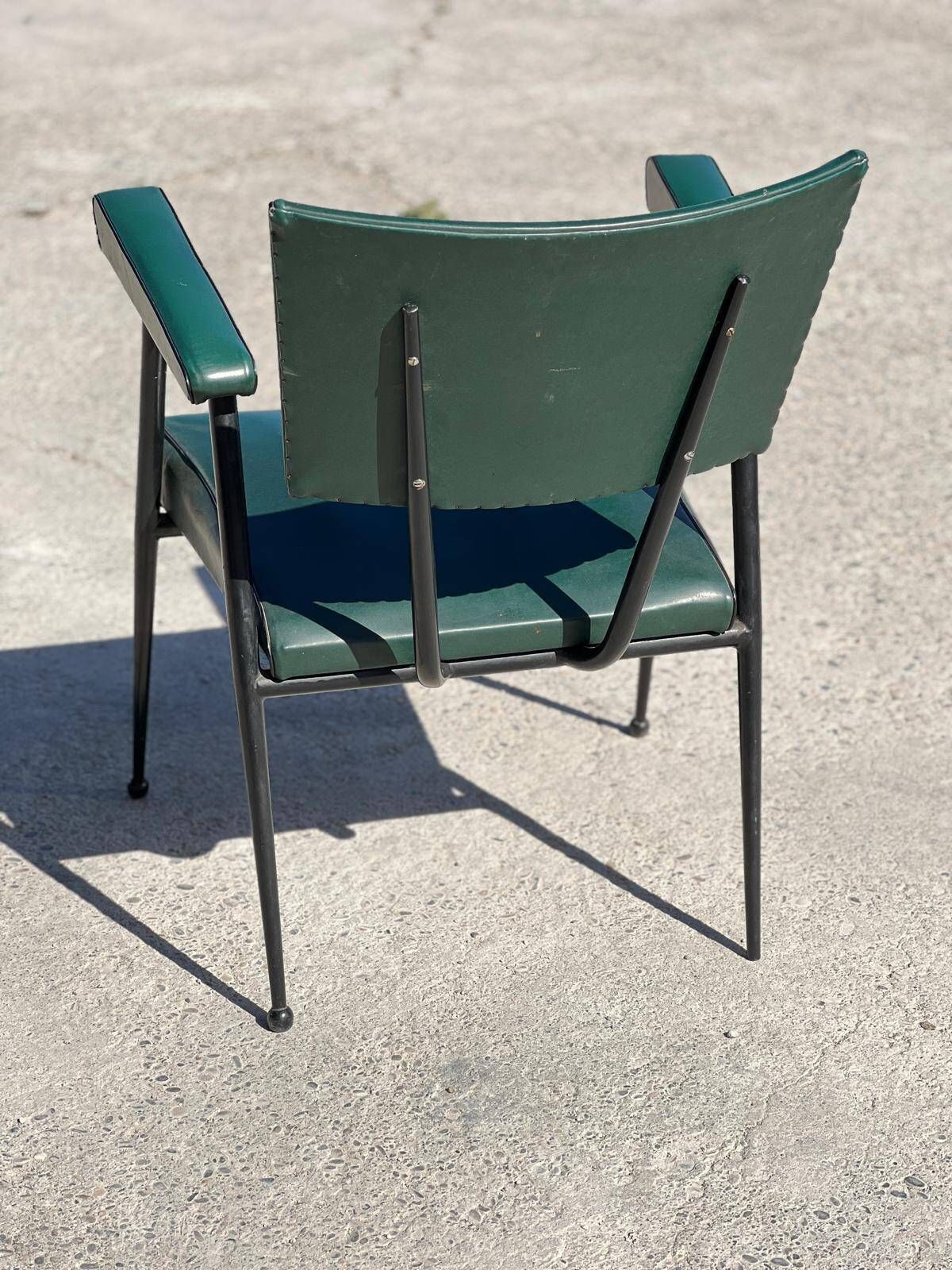 Rare Green Leatherette Armchair, By "Colette Gueden", Designer From The 1950s photo vinterior