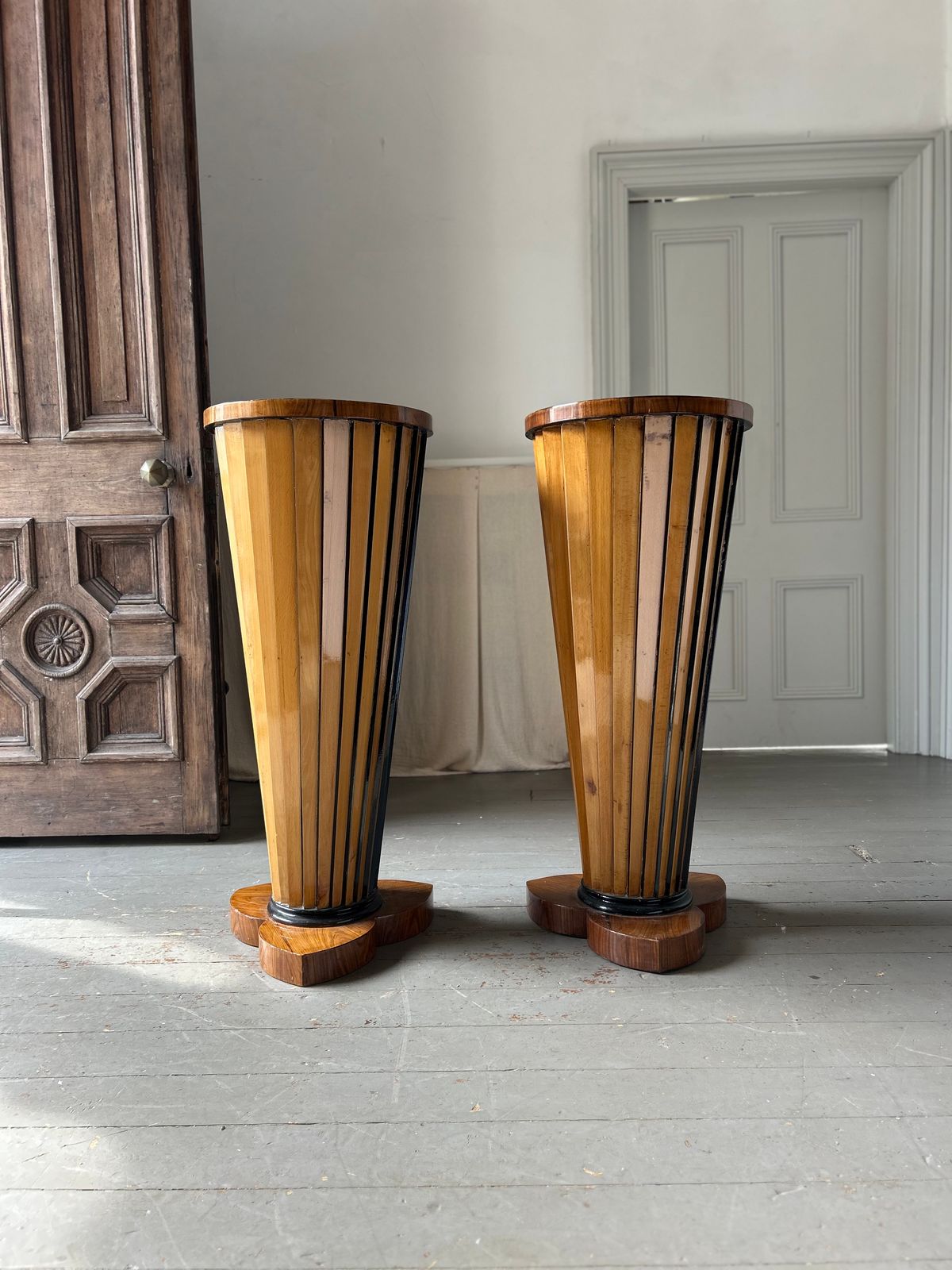 Large Art Deco Walnut And Beech Column Stands Circa 1930 photo furniture