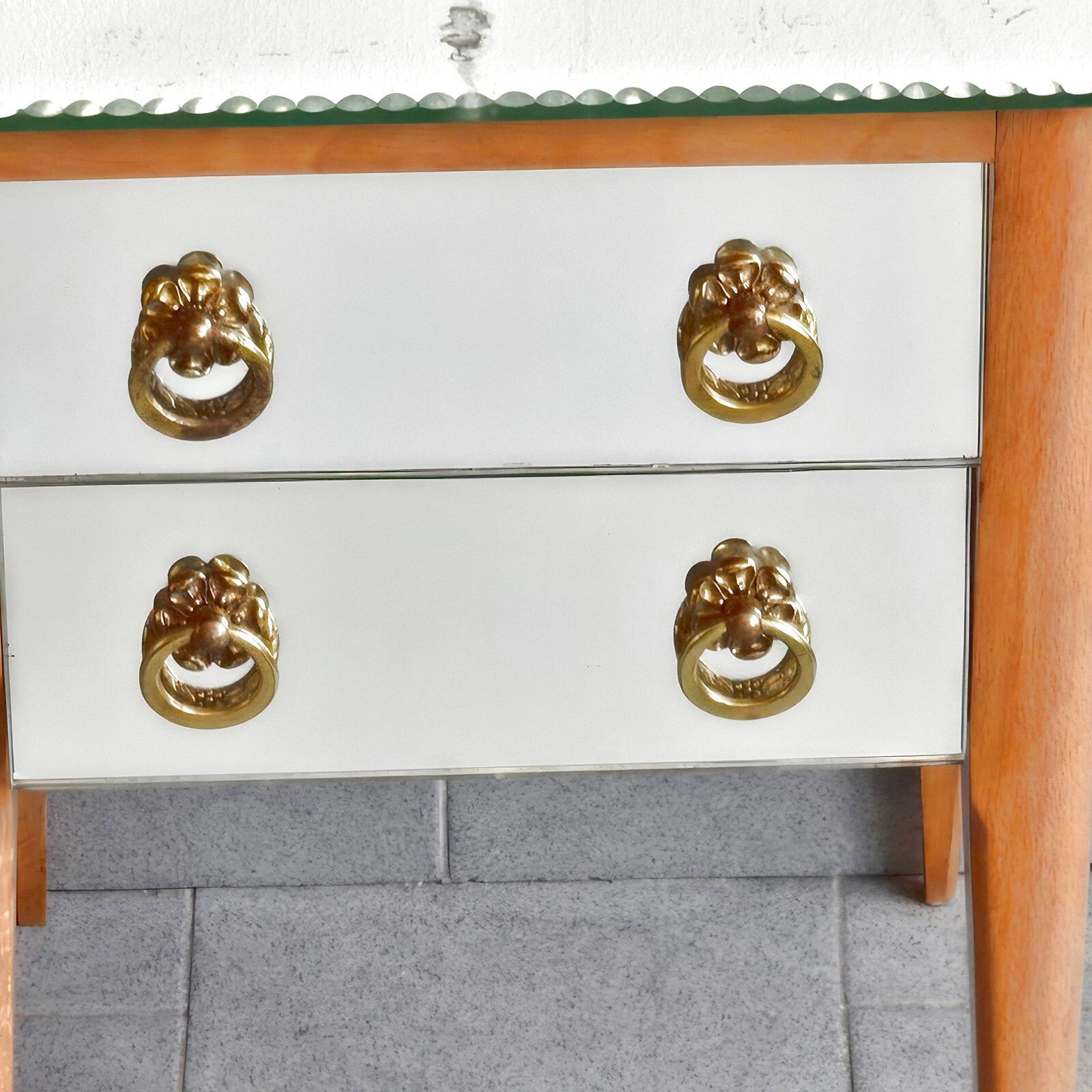 Pair Of Vintage 1950s Brass Mirror Bedside Tables Gold & Hetre 50s 50s photo buy