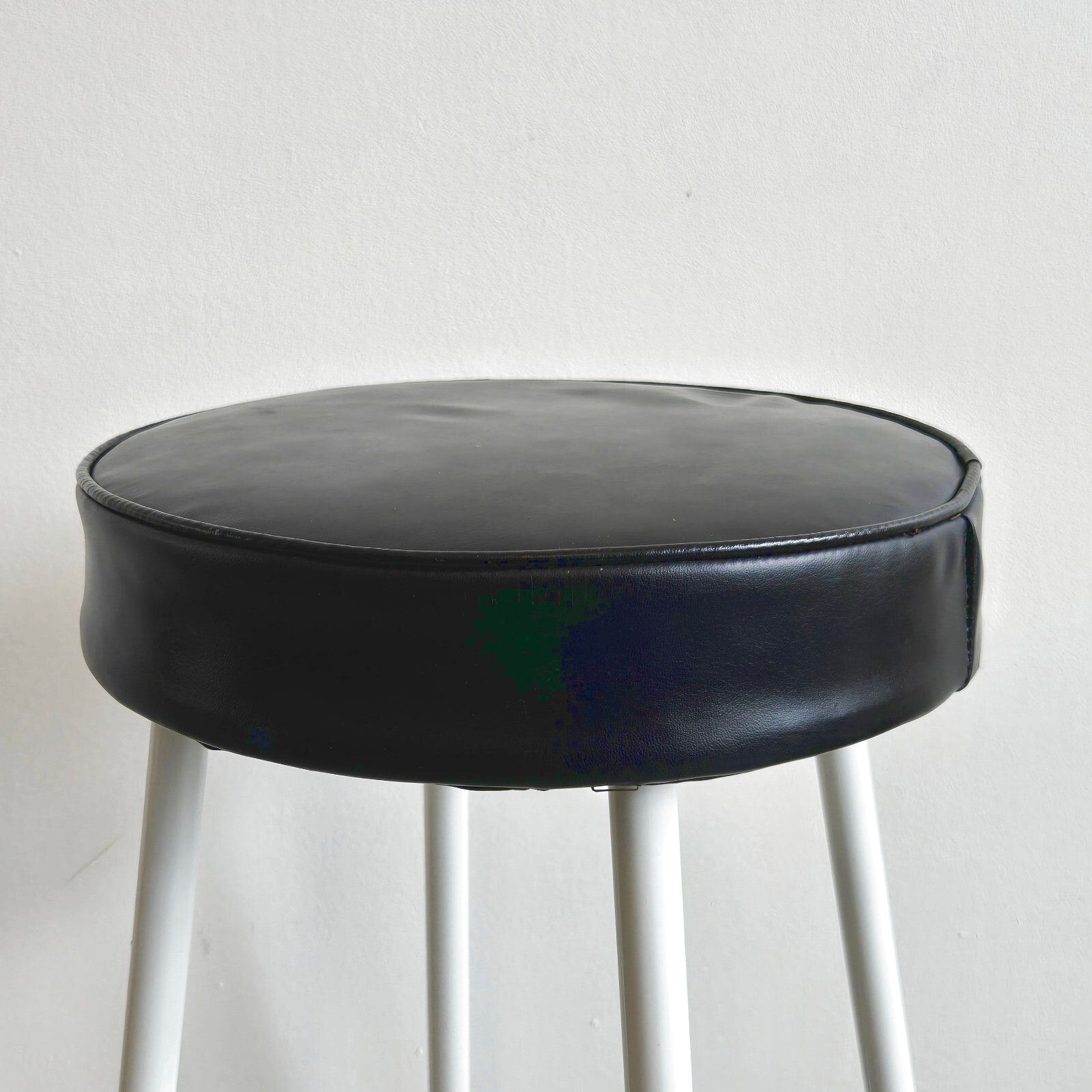 Vintage 1950s Black Skai & White Lacquer Metal Bar Stool 50s Rockabilly photo for sale