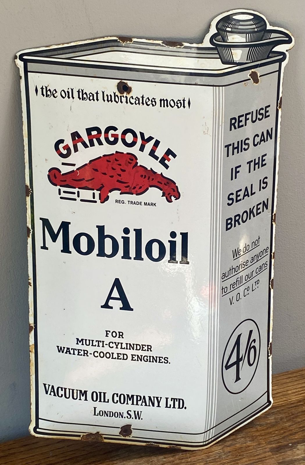 Rare Mobiloil A Enamel Oil Can Enamel Sign Gargoyle Mobil 1 Race Car Sign Vacuum Oil Company Lubricant National Benzole Mixture Shell Bp Petrol Gas F1 photo vinterior