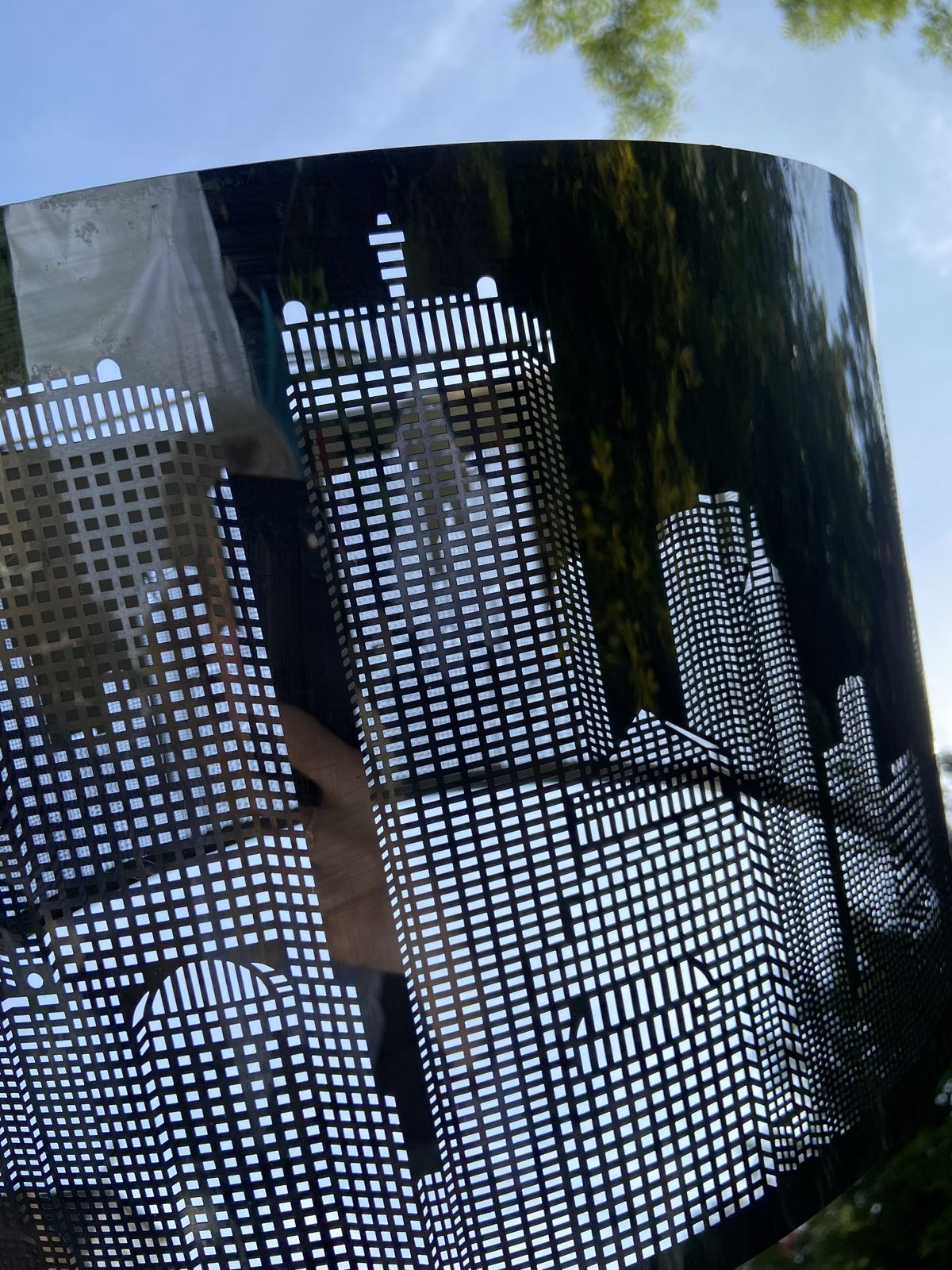 Gorgeous Vintage City New York Skyscrapers Steel Metal Mesh Lamp Shade In Silver In Good Condition From USA photo furniture