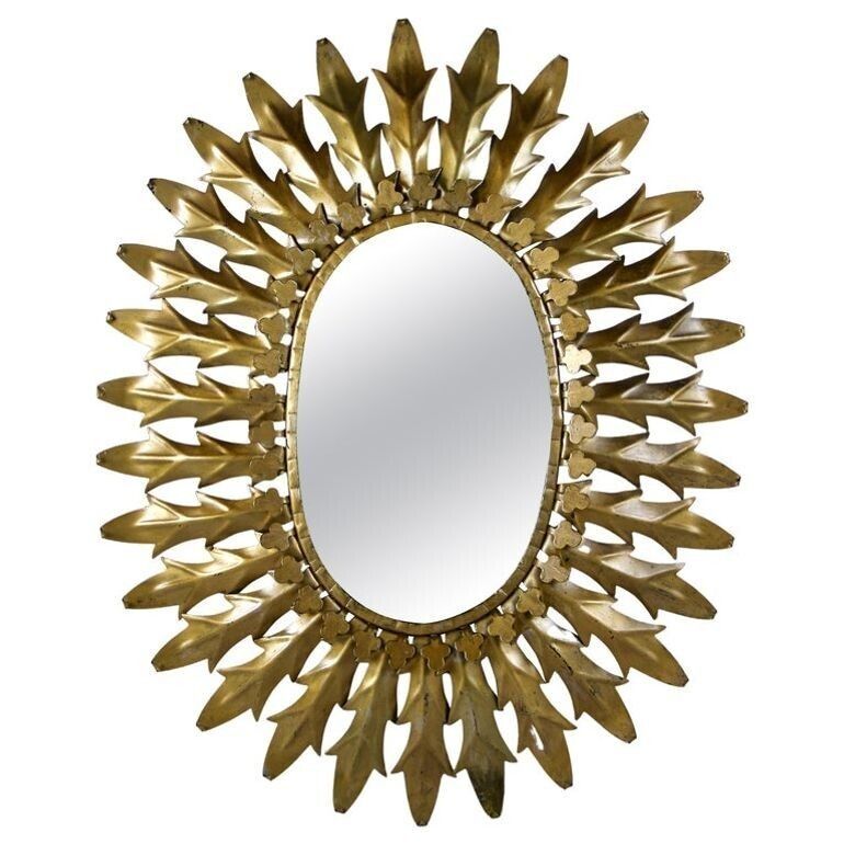 20th Century Art Deco Oval Sunburst Wall Mirror, France Circa 1920