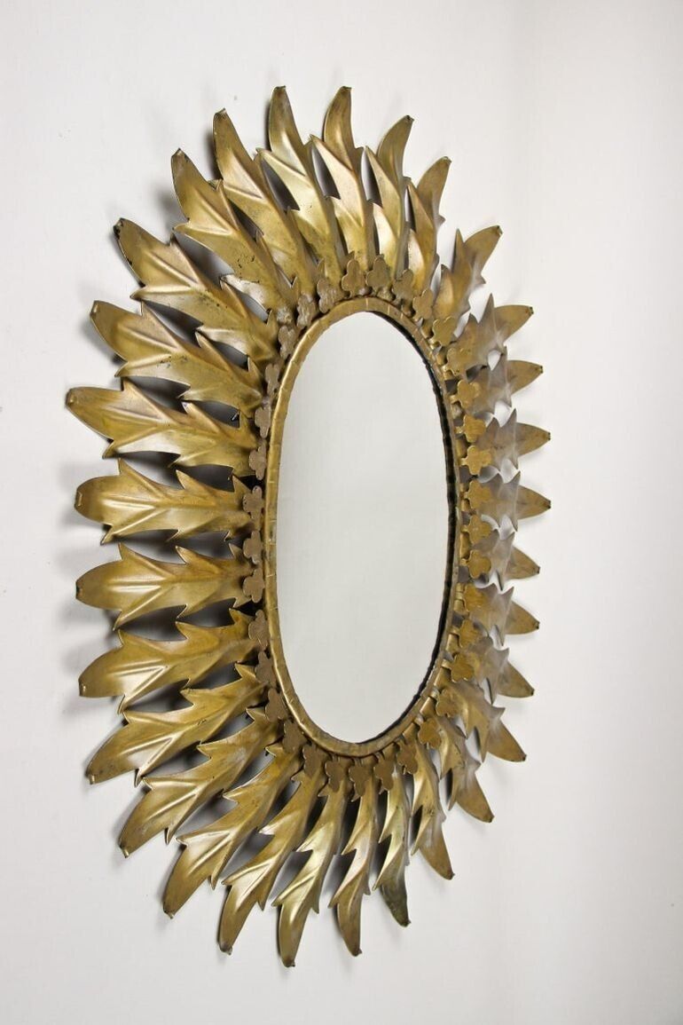 20th Century Art Deco Oval Sunburst Wall Mirror, France Circa 1920 photo furniture