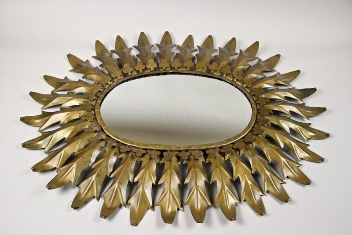 20th Century Art Deco Oval Sunburst Wall Mirror, France Circa 1920 photo for sale
