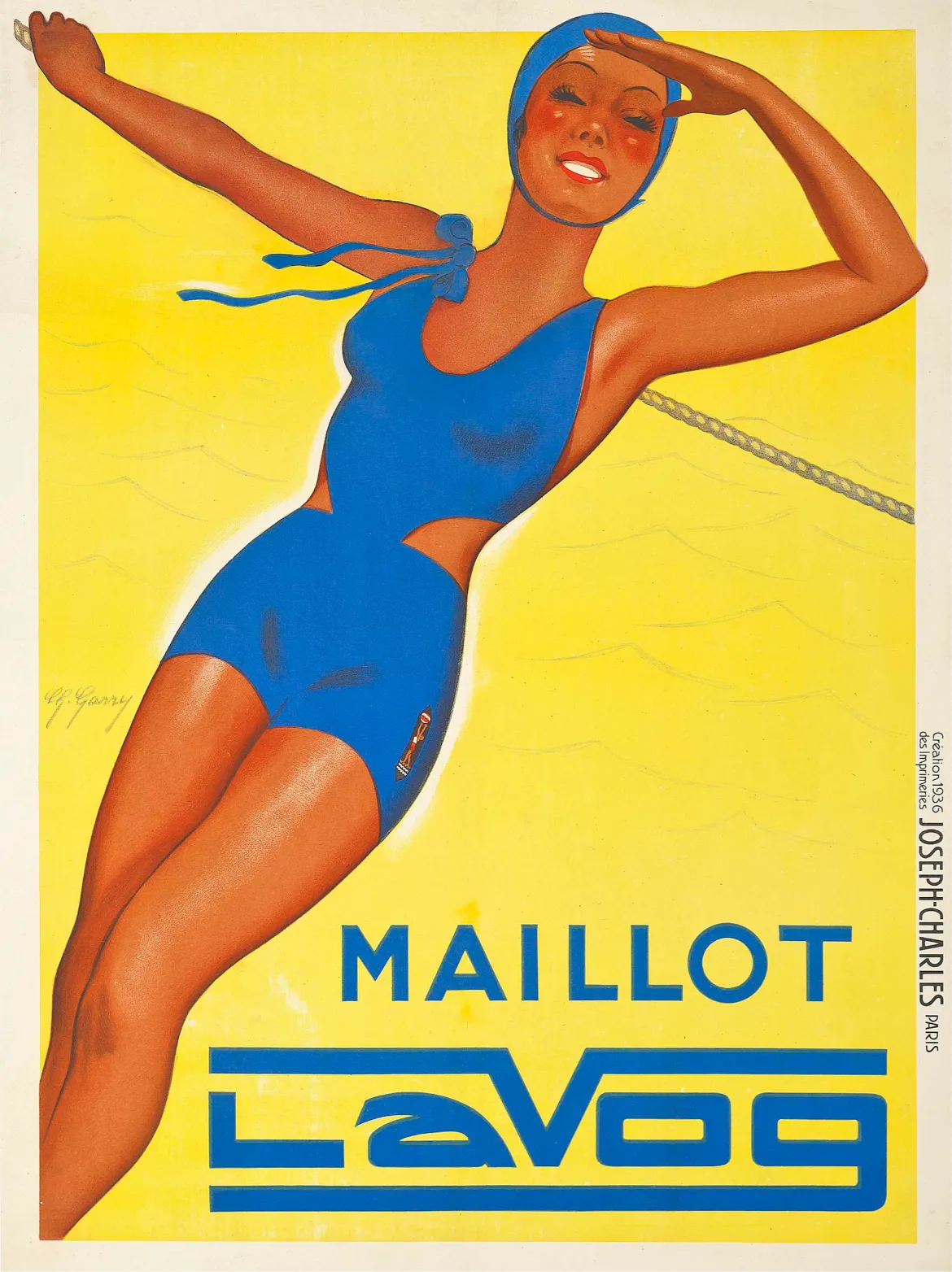 Vintage Maillot Lavog Advertising Poster   Swimwear, Art Deco 1936