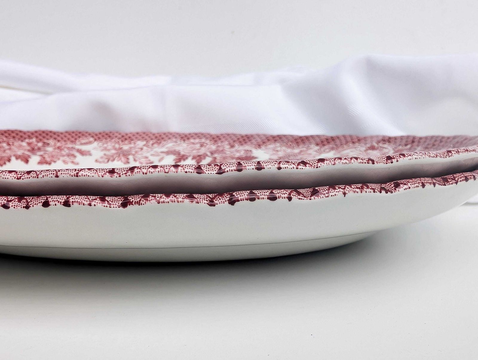 Pair Of Vintage Ironstone Merrie Old England Pink And White Transferware Fluted Platters #124 photo vintage
