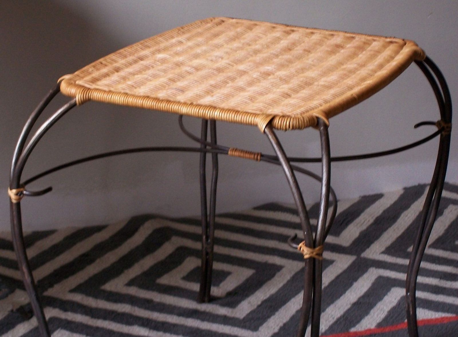 Vintage Scandinavian Rattan And Black Metal Wine Table Or Side Table photo for sale