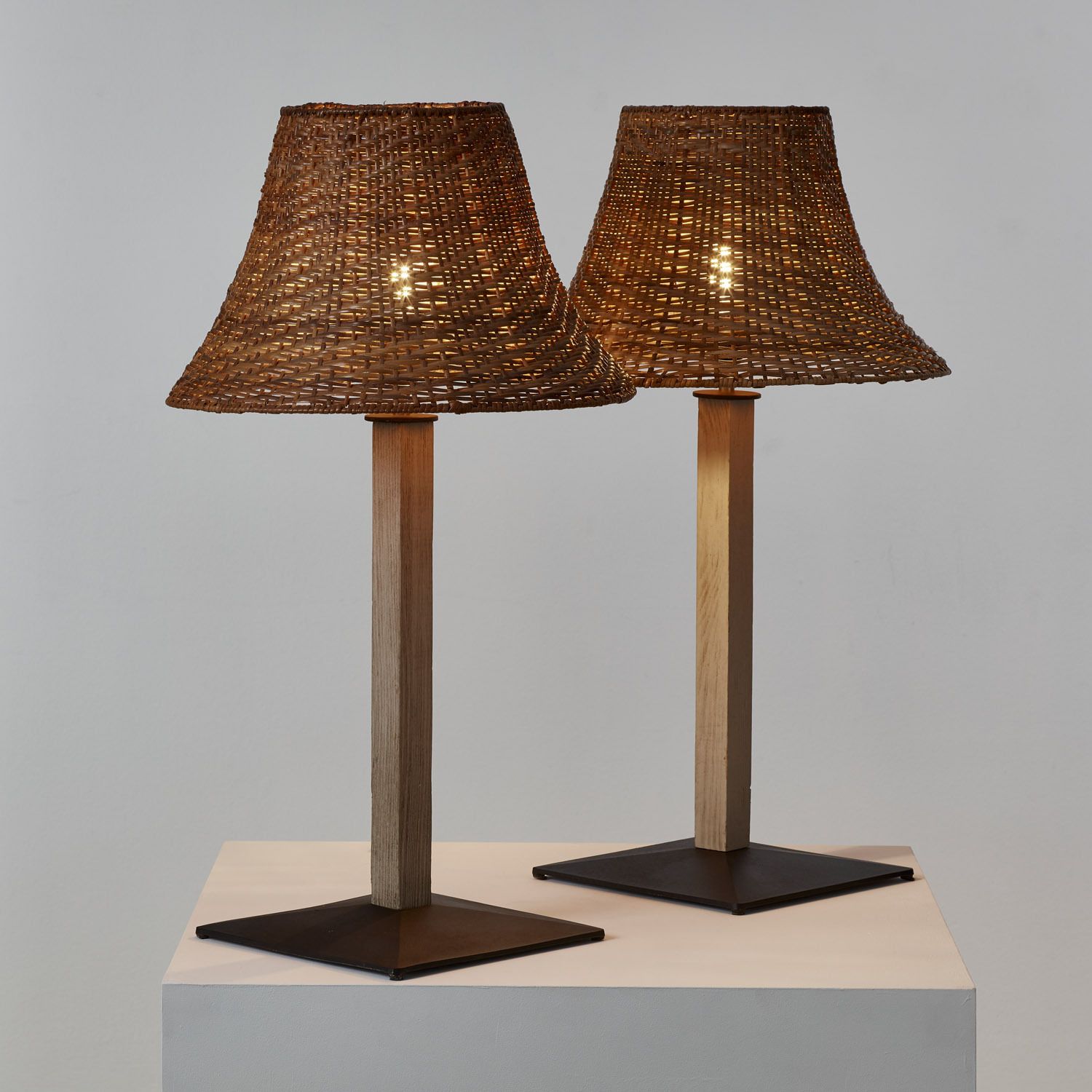 Pair Of Wicker, Wood And Metal Table Lamps photo furniture