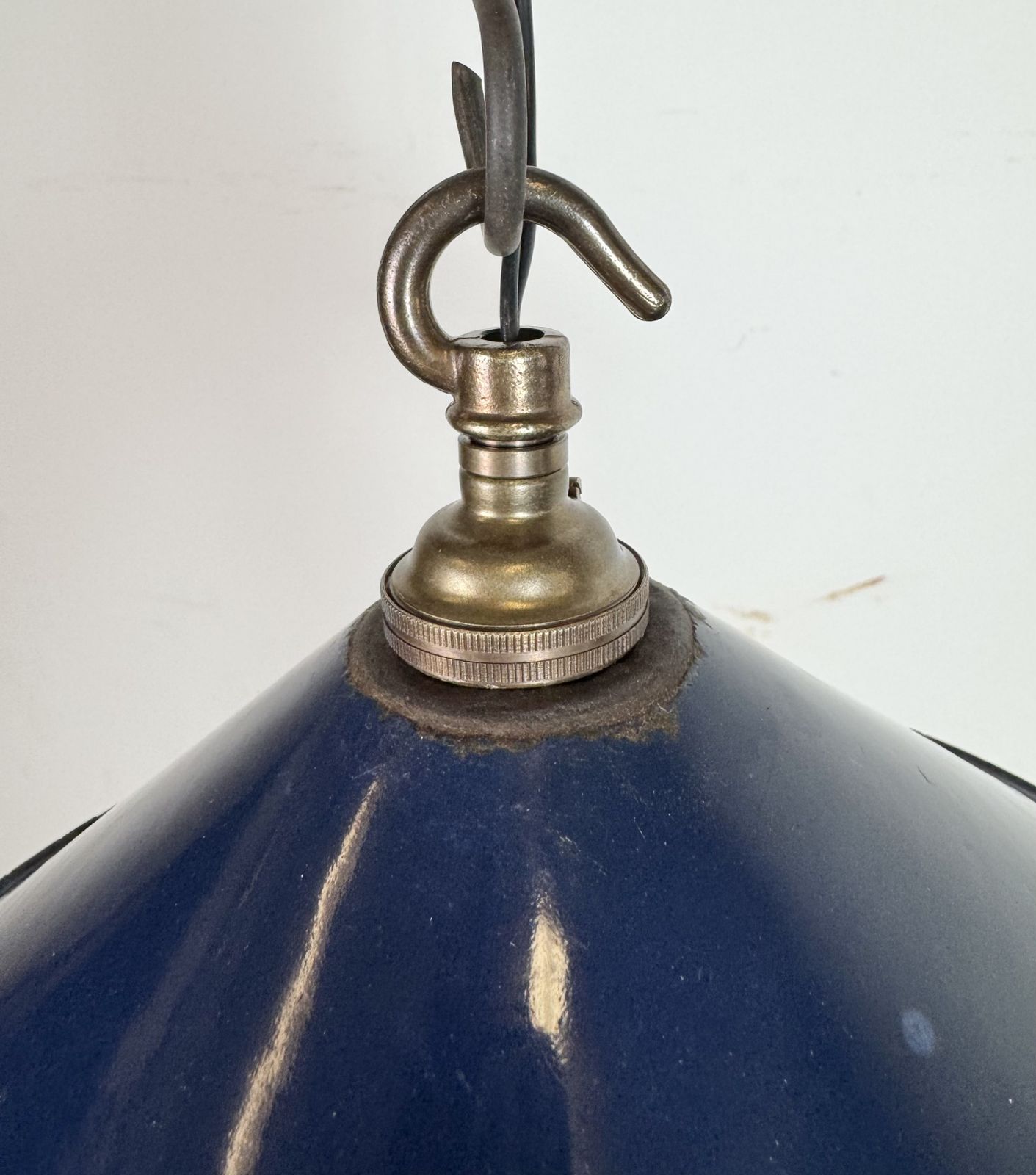 Industrial Dark Blue Enamel Factory Pendant Lamp, 1950s photo buy