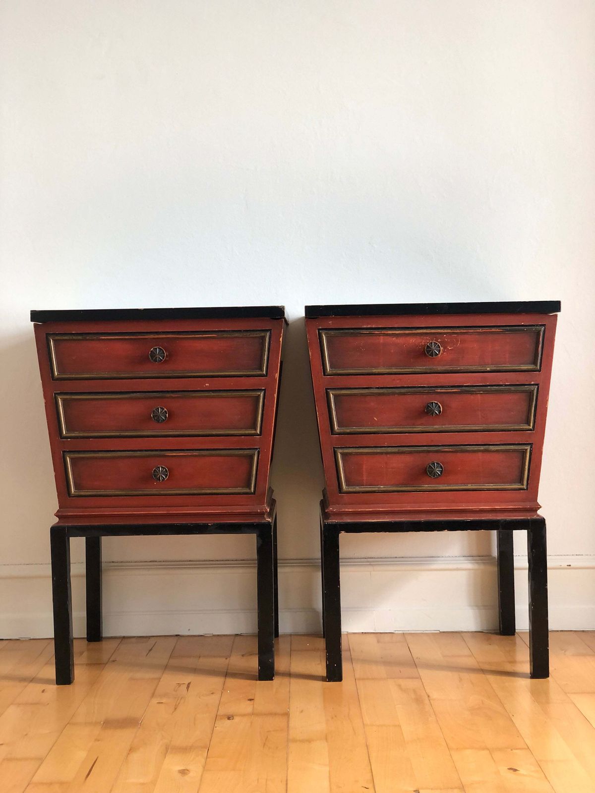 Pair Of Vintage Wooden Nightstands With Drawers